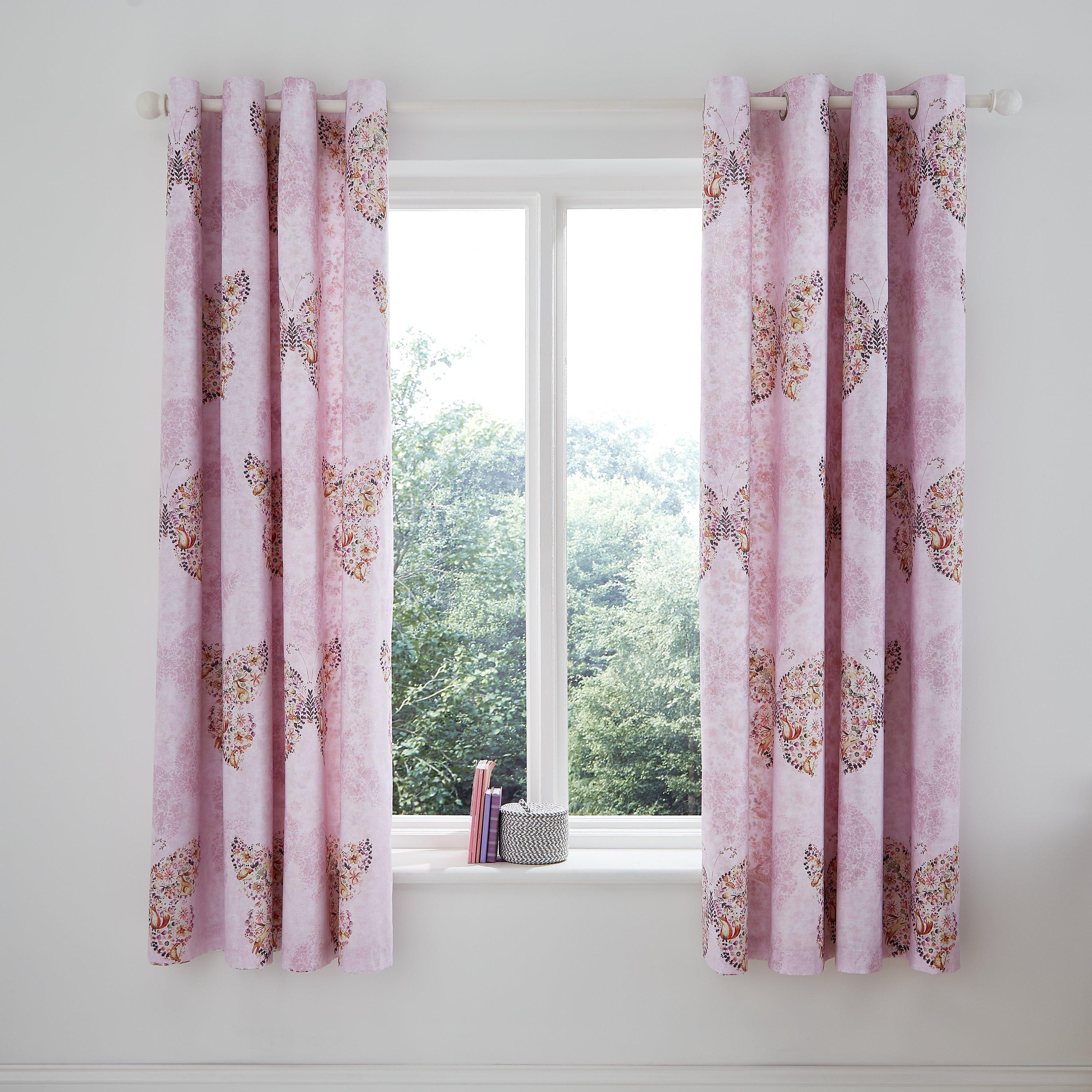 Pink - Catherine Lansfield - Enchanted Butterfly Reversible Eyelet Curtains - 3