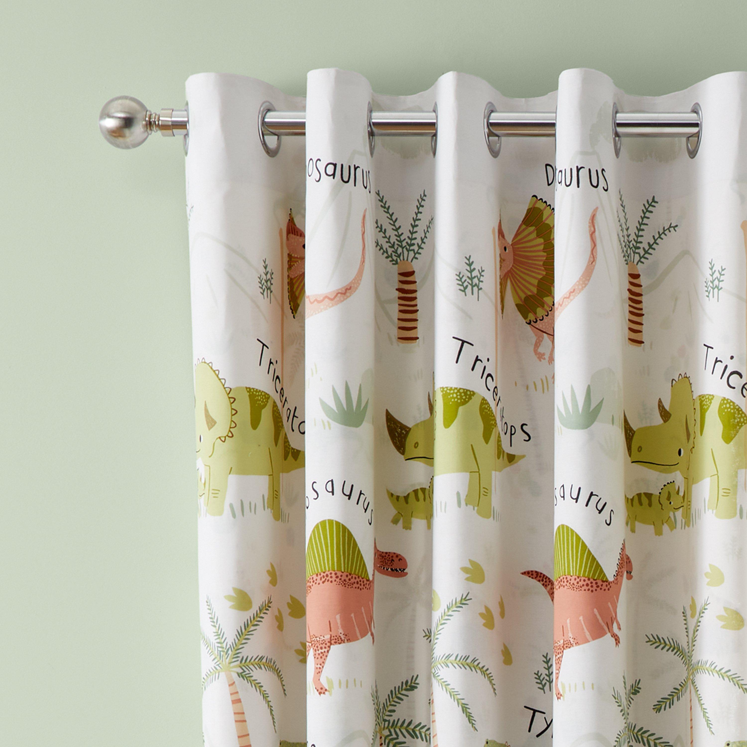 Green - Catherine Lansfield - Sleepy Dino Fully Reversible Eyelet Curtains - 1