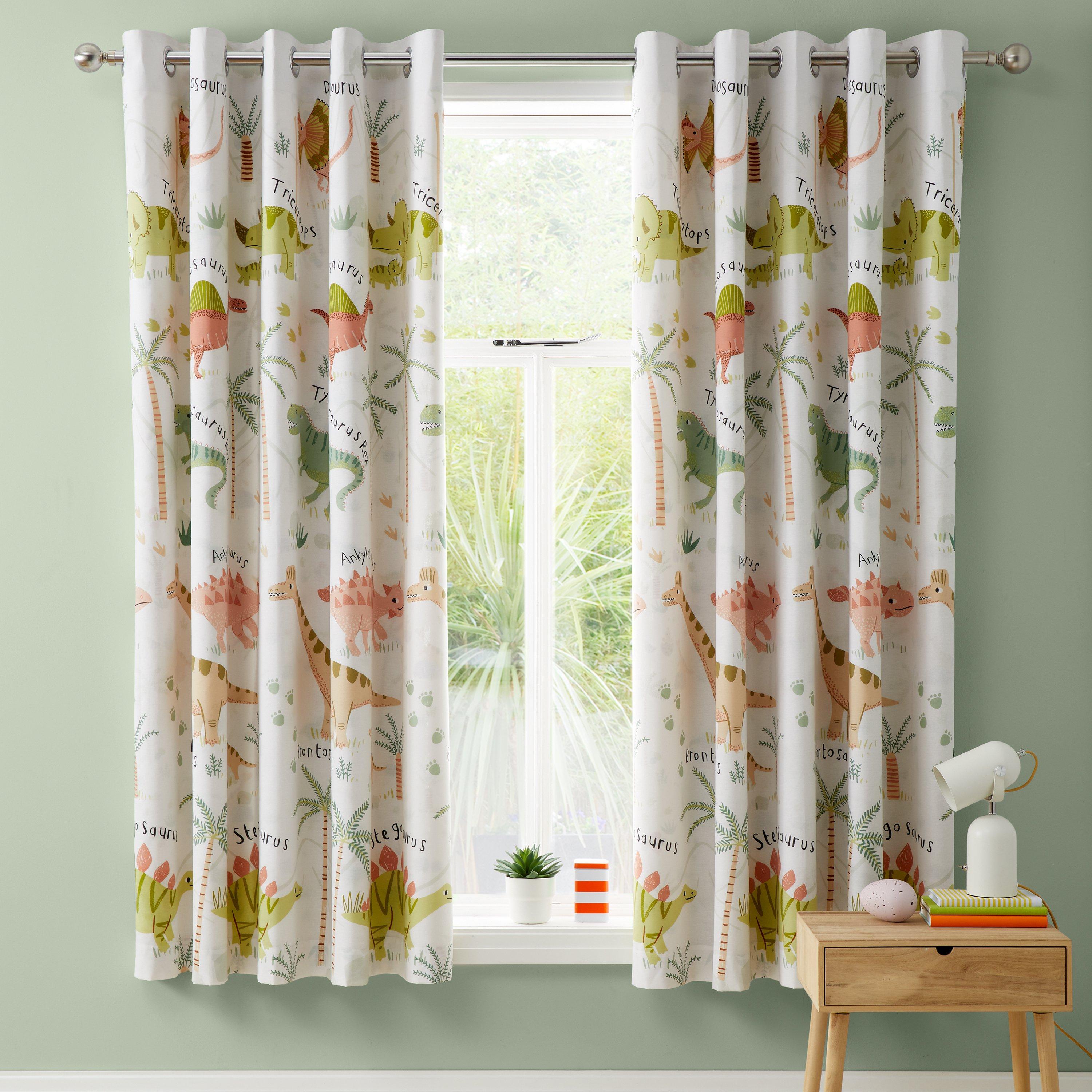 Green - Catherine Lansfield - Sleepy Dino Fully Reversible Eyelet Curtains - 2