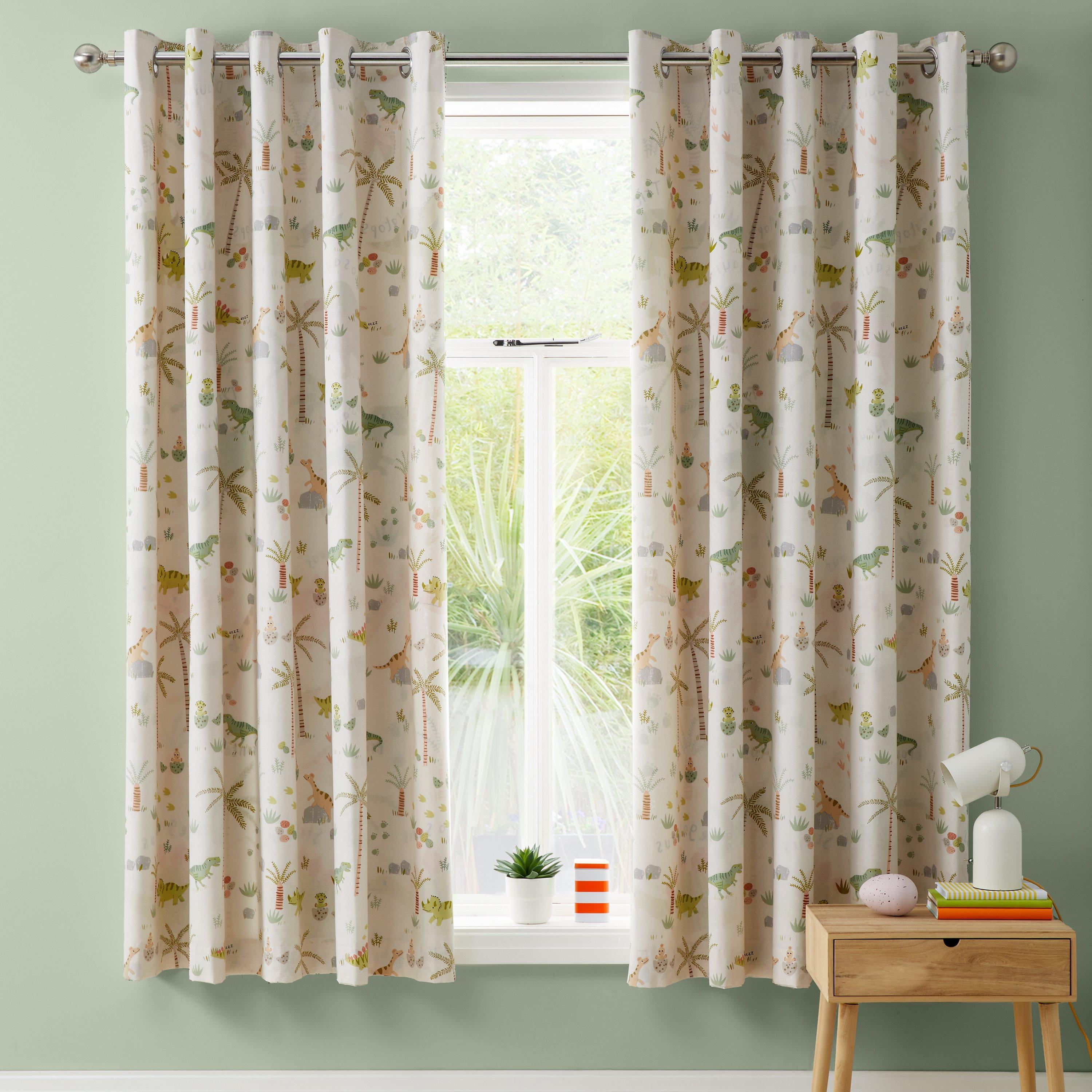Green - Catherine Lansfield - Sleepy Dino Fully Reversible Eyelet Curtains - 3
