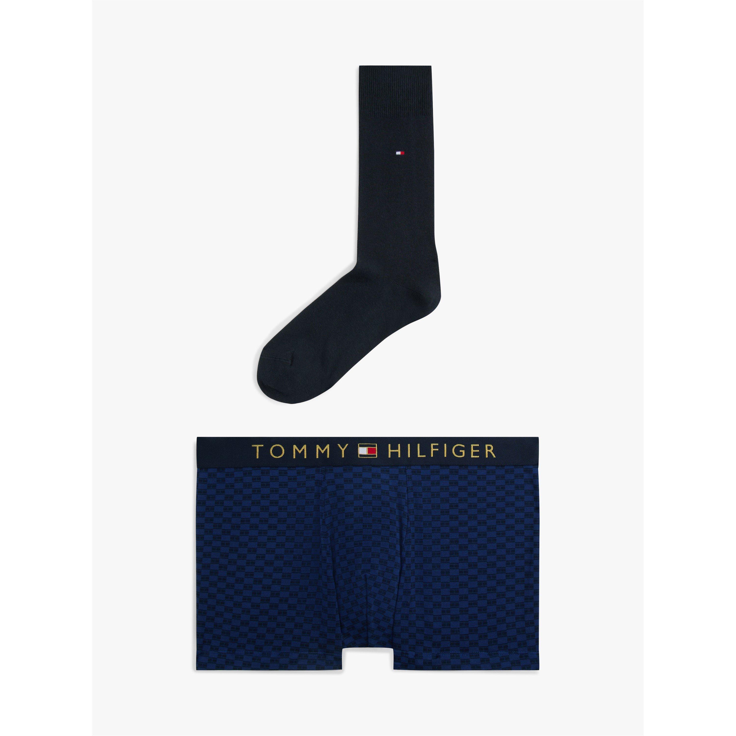 Marineblauw/Marineblauw - Tommy Hilfiger - Gold Waistband Trunk & Sock Set - 1