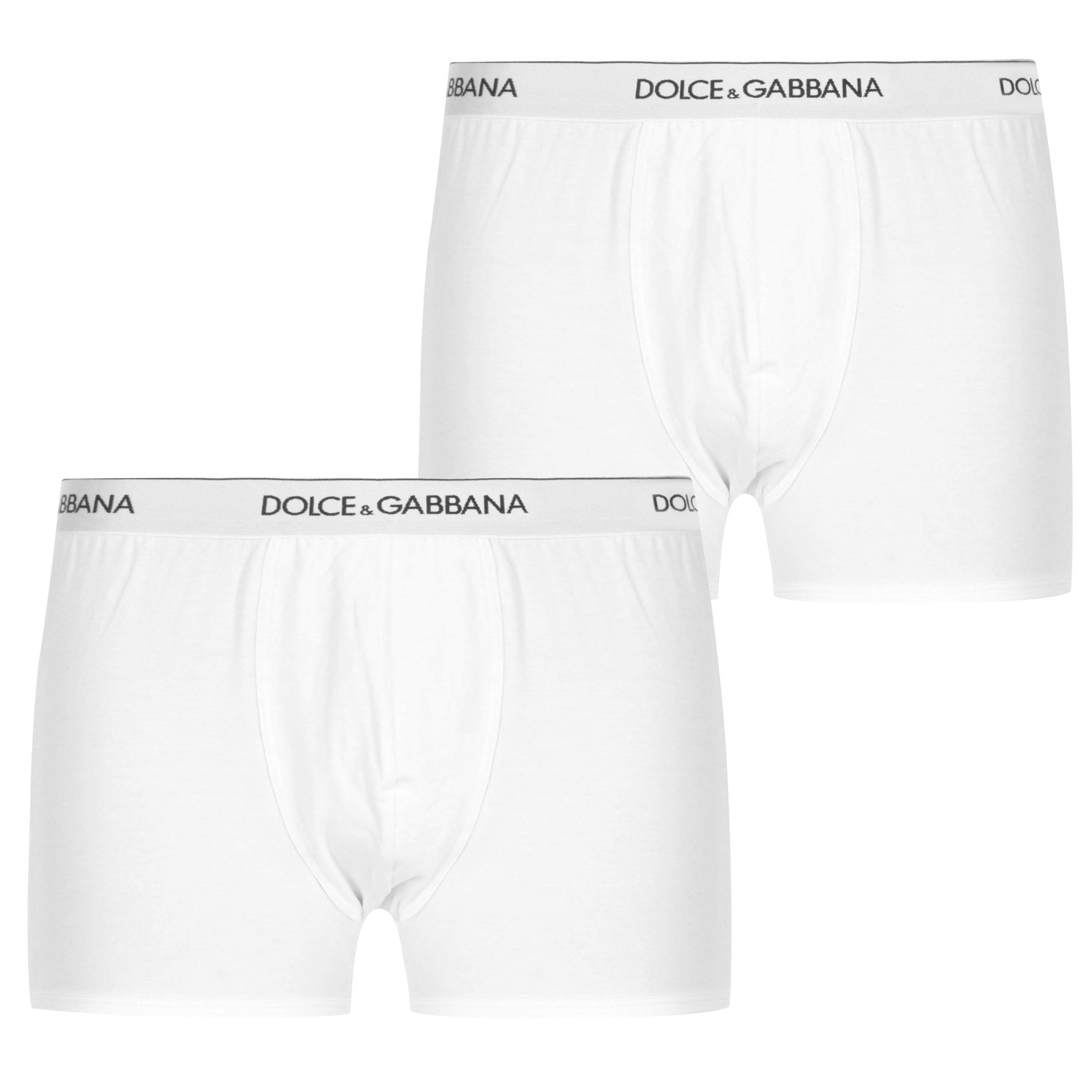Dolce and Gabbana Men's Plain Cotton Stretch Boxers, 2-Pack - White - Size 6/XL