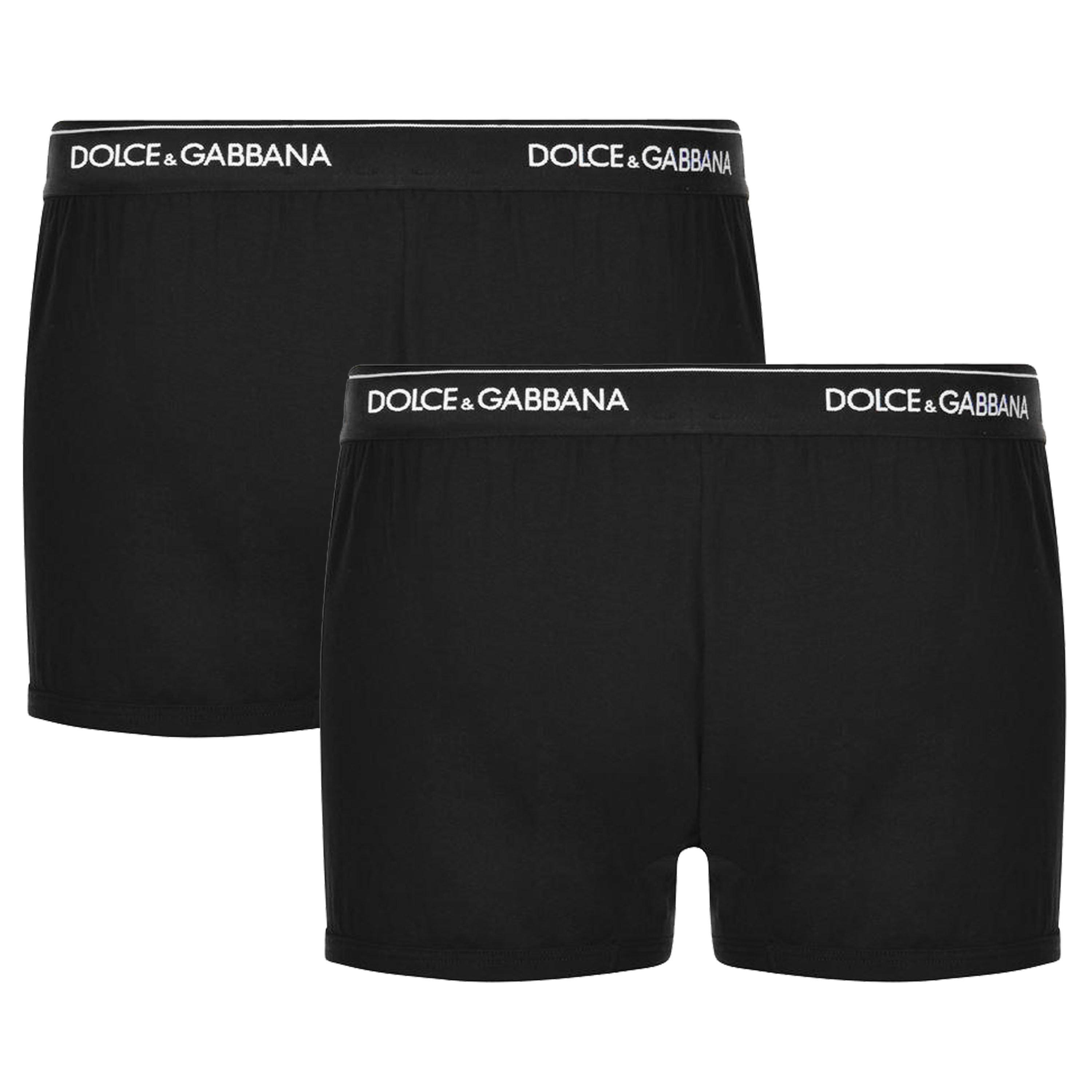 Black - Dolce and Gabbana - Men's Plain Cotton Stretch Boxers, 2-Pack - 2