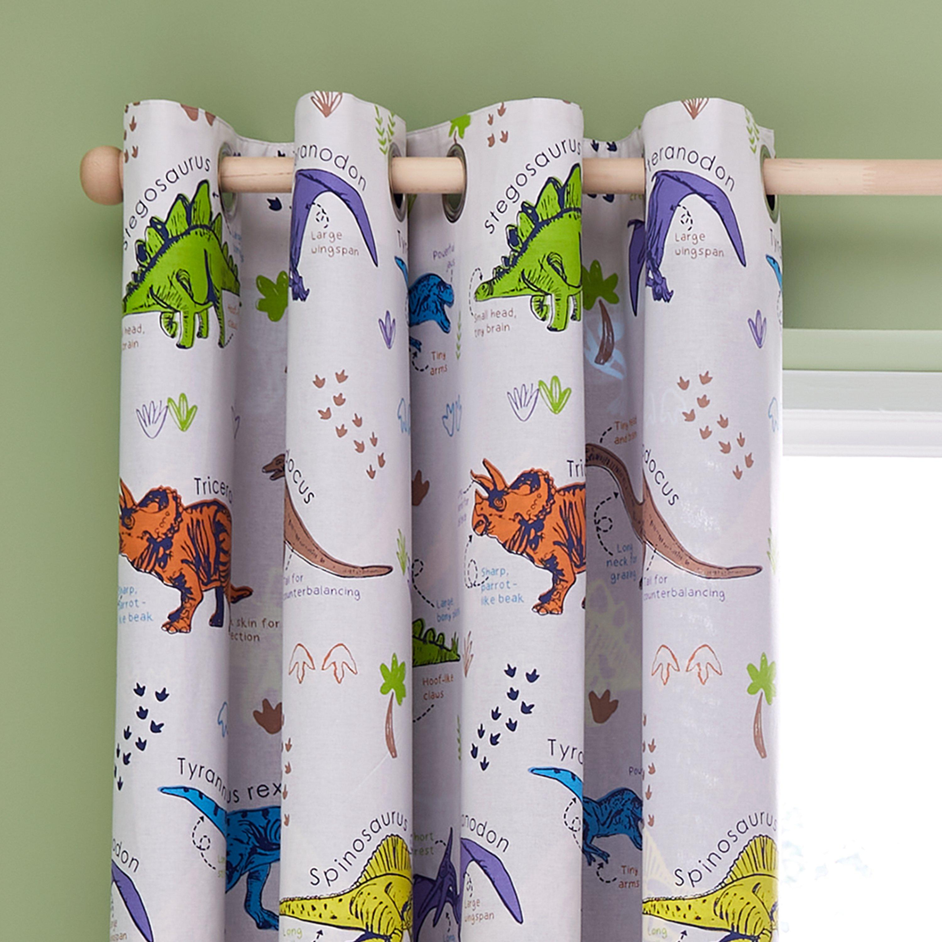 Natural - Catherine Lansfield - Prehistoric Dinosaurs Fully Reversible Curtains - 1