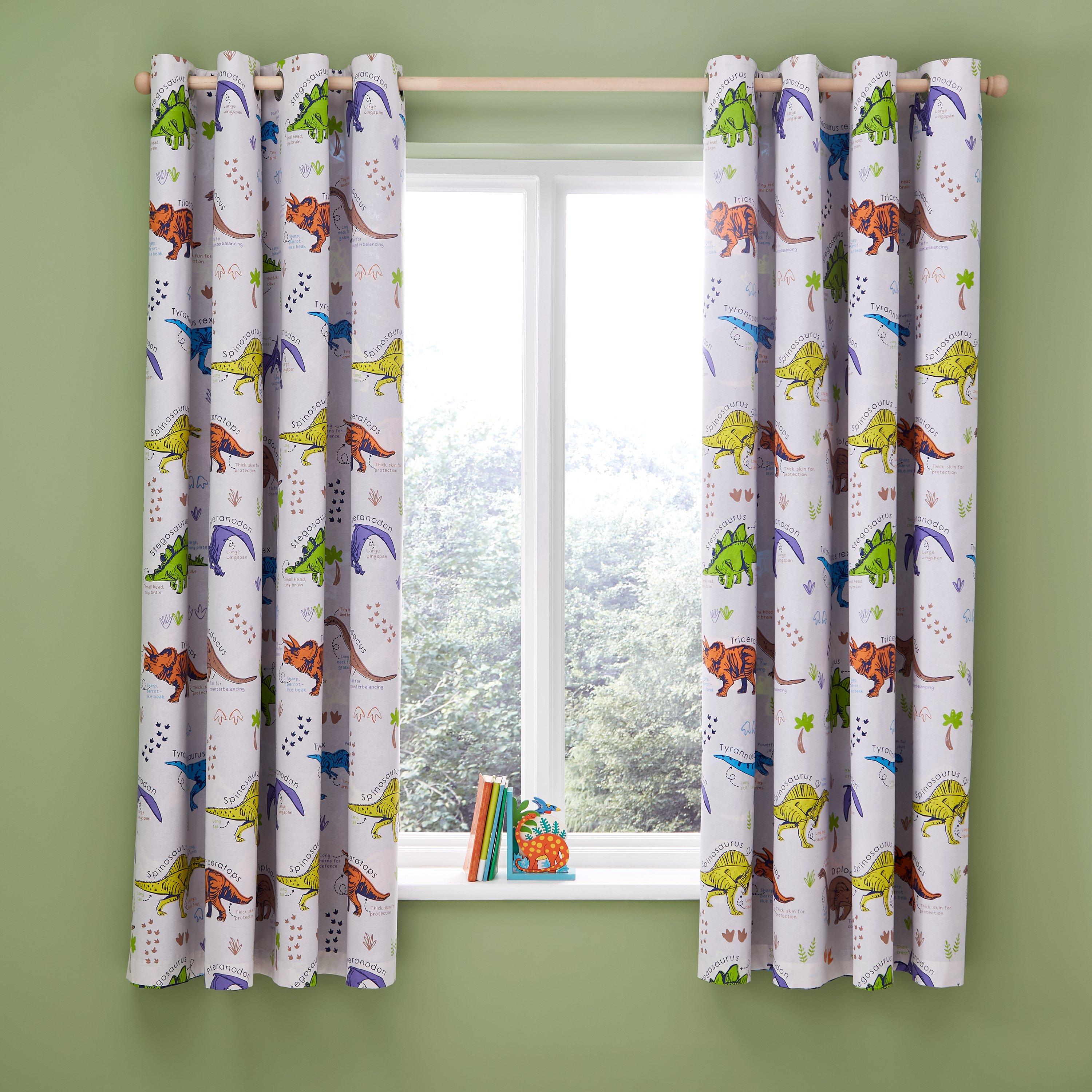 Natural - Catherine Lansfield - Prehistoric Dinosaurs Fully Reversible Curtains - 2