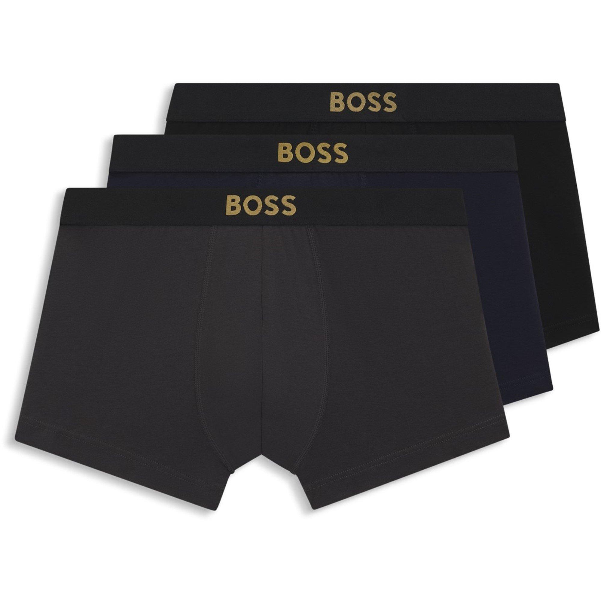 Blk/Navy/Grey - Boss - Mens BOSS Bodywear 3 Pack Trunks Boxers - Gold Logo - 1