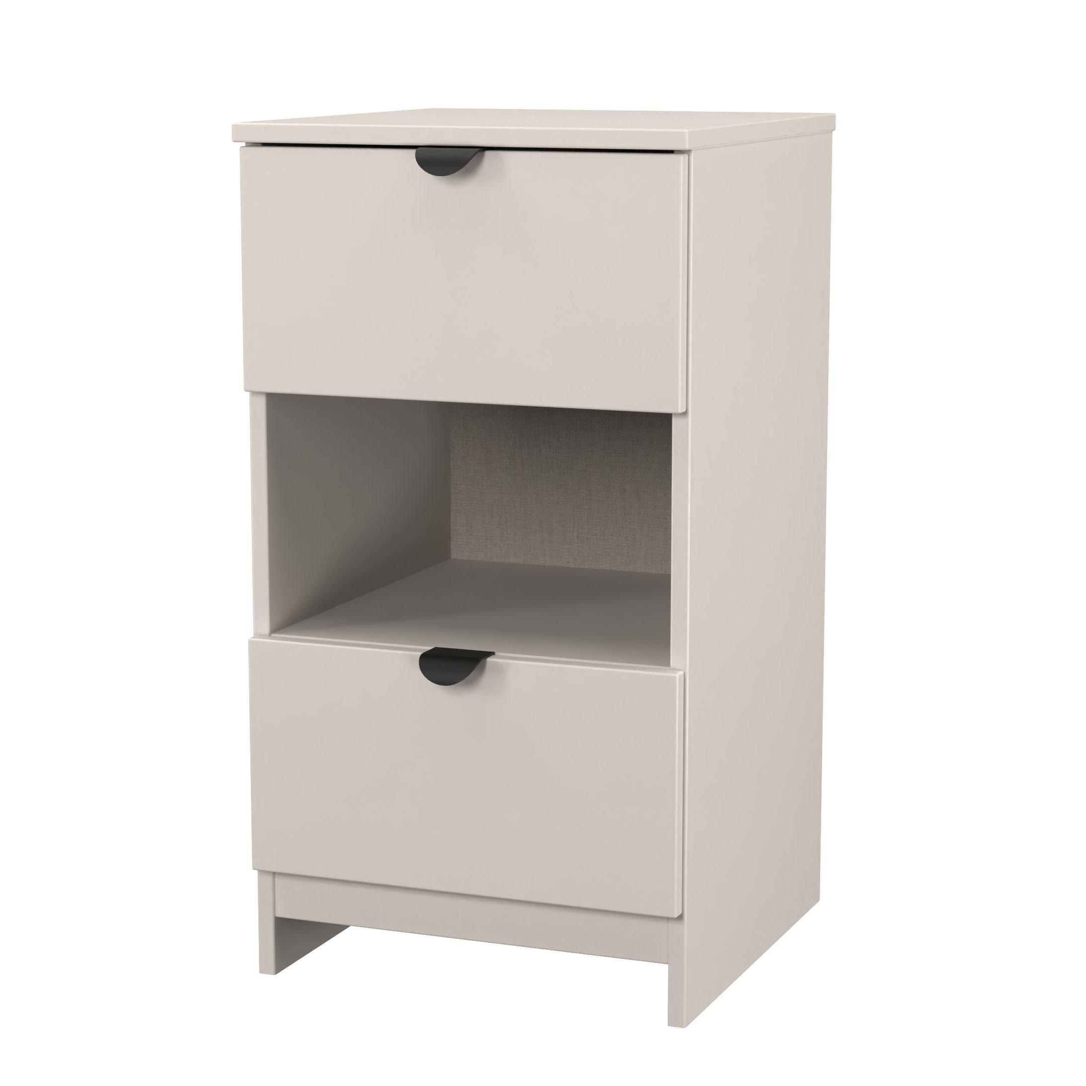 Kashmir Matt - Welcome Furniture - Solomon 2 Drawer Open Shelf Bedside Cabinet - 3