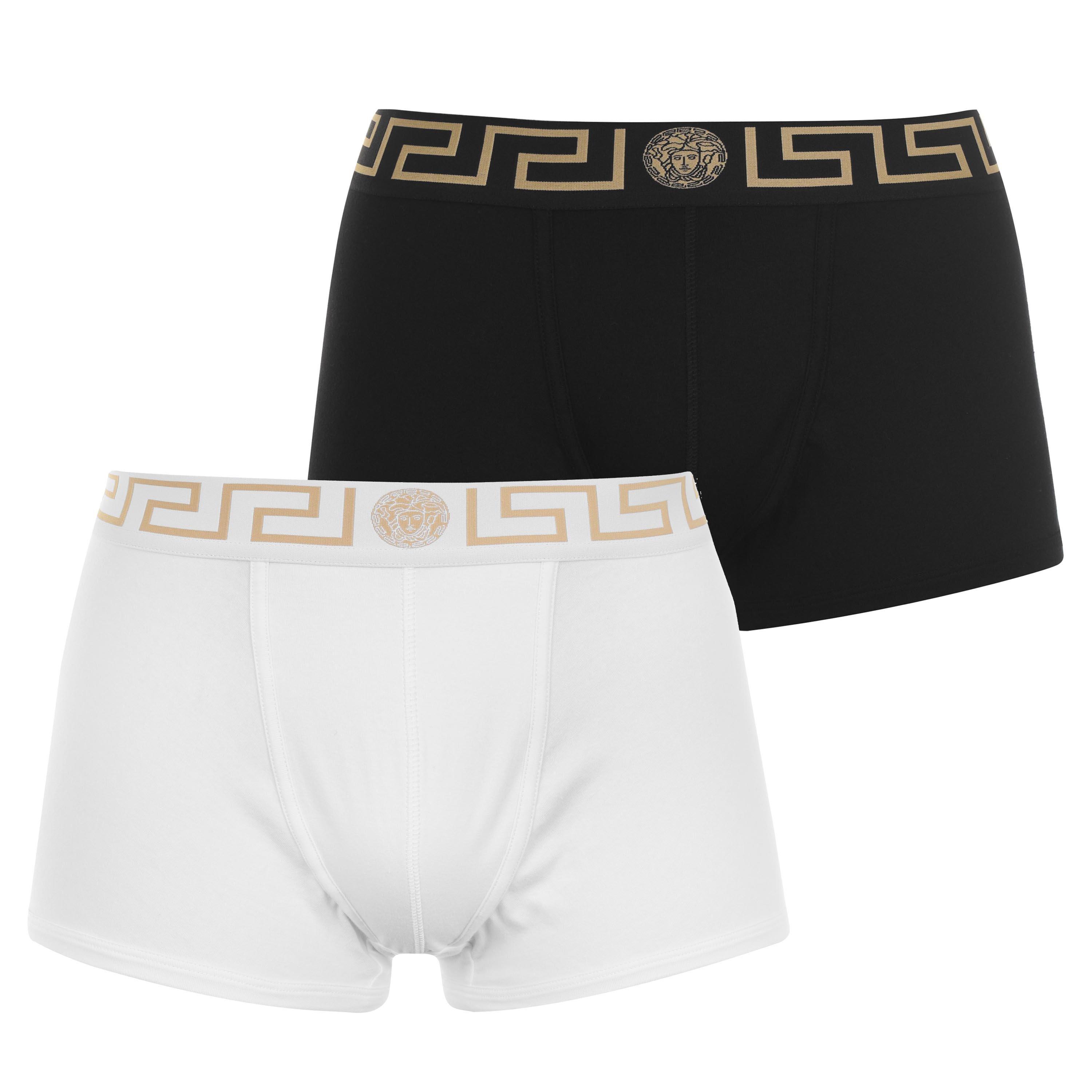 Black/Wht A83K - Versace Icon - Two Pack Greca Waistband Trunks - 1