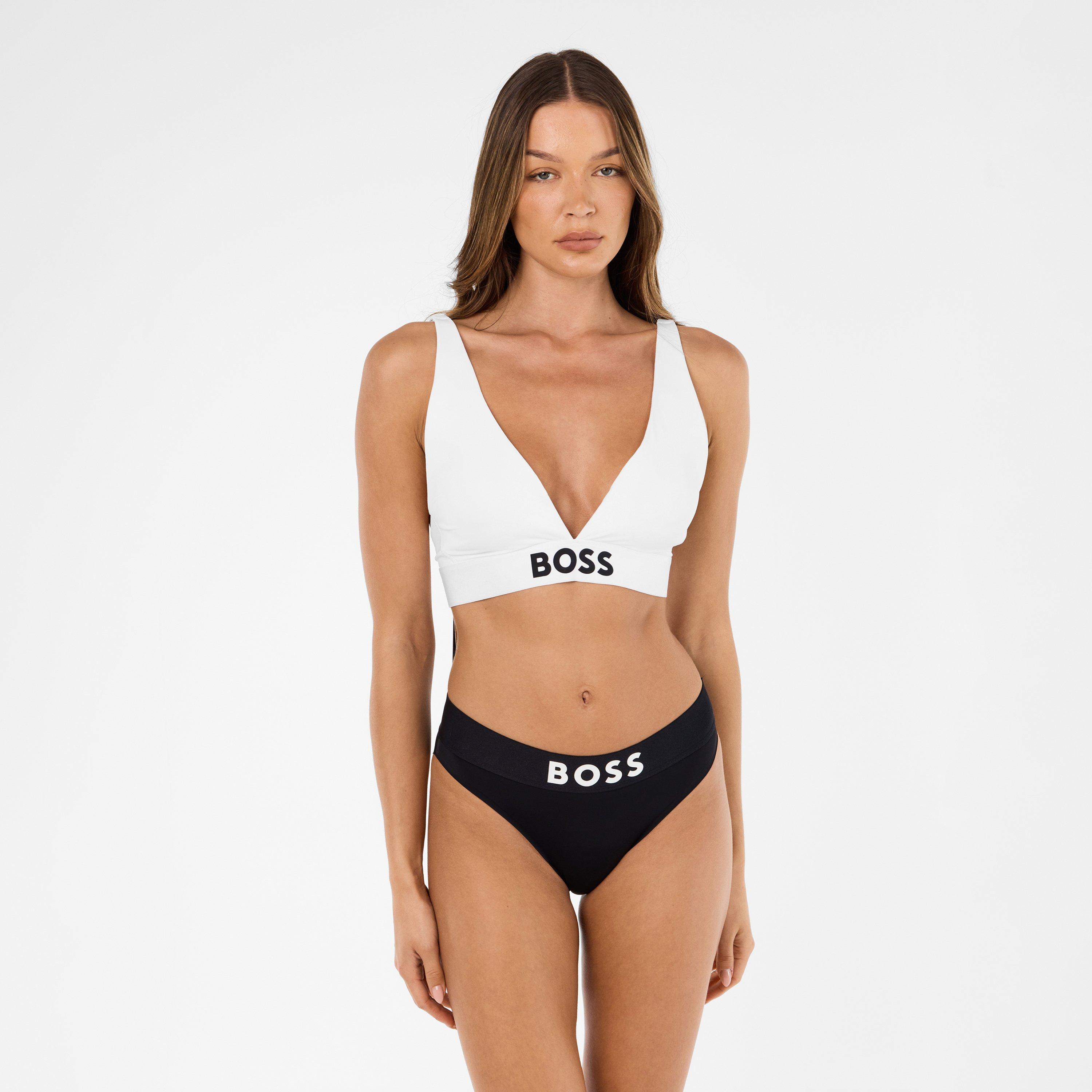 White - Boss - Women's  Bodywear Logo Padded Triangle Bra - 3