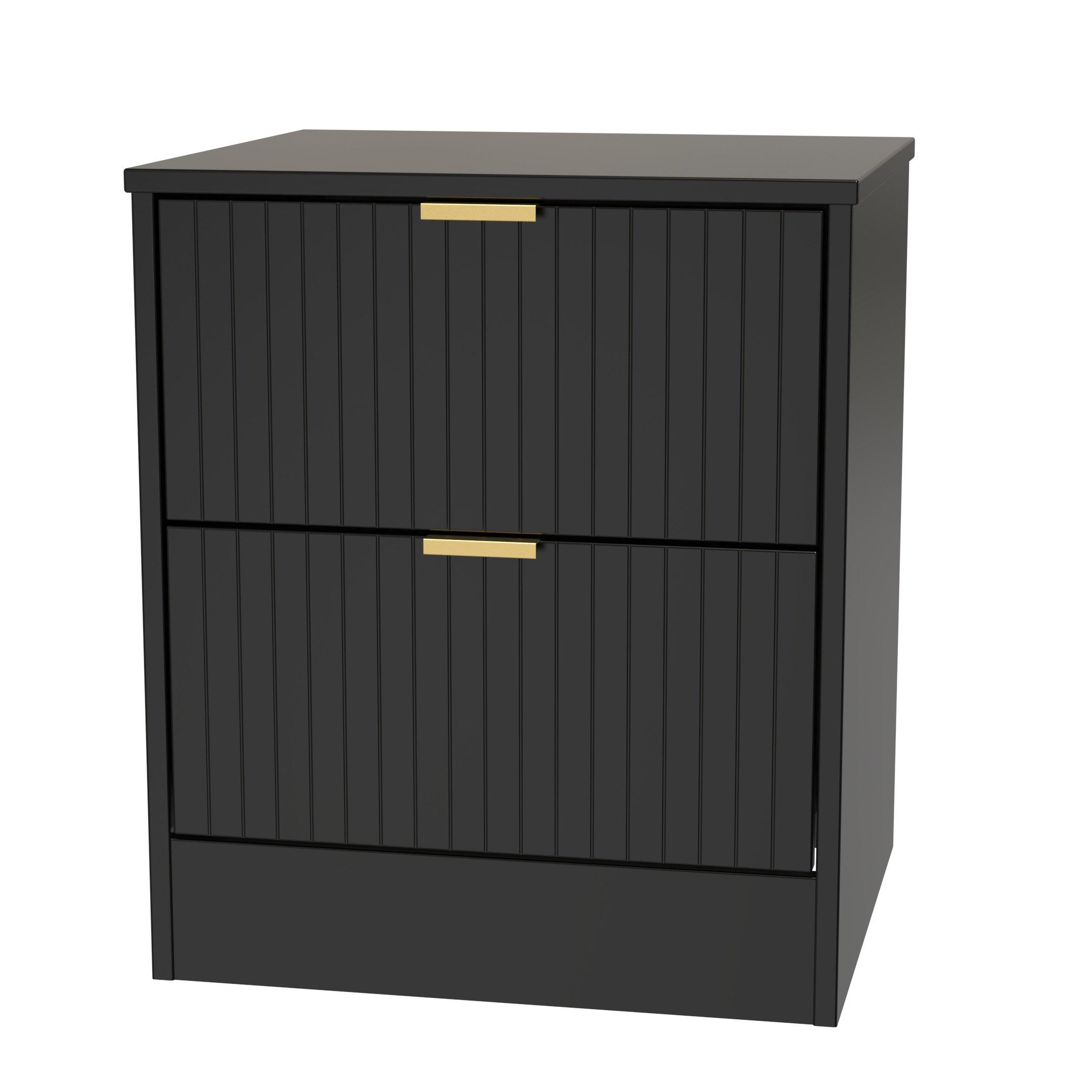 Deep Black & Bl - Welcome Furniture - Nashville 2 Drawer Bedside Cabinet - 3