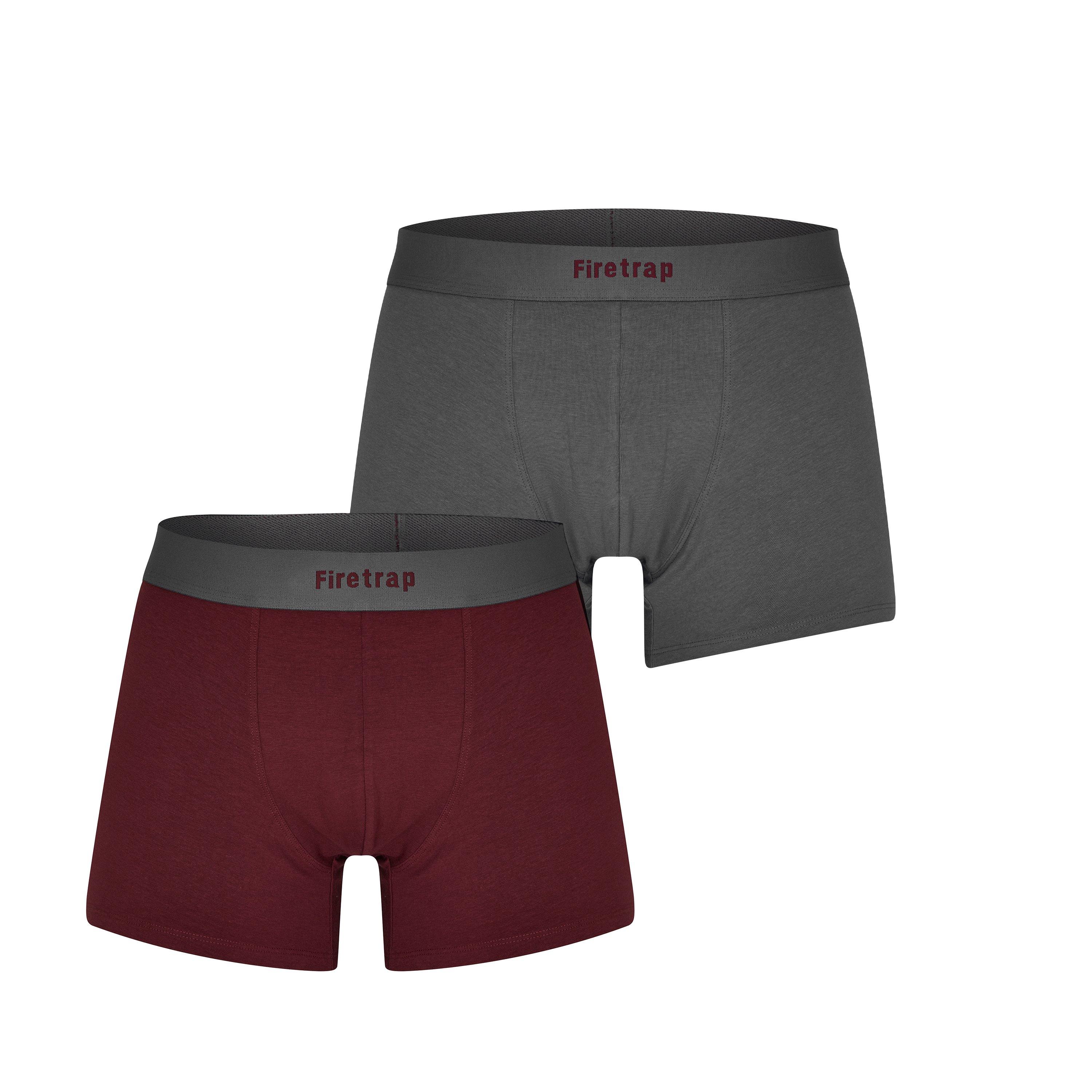 Firetrap Men's 2 Pack Trunks - Grey / Wine - Small