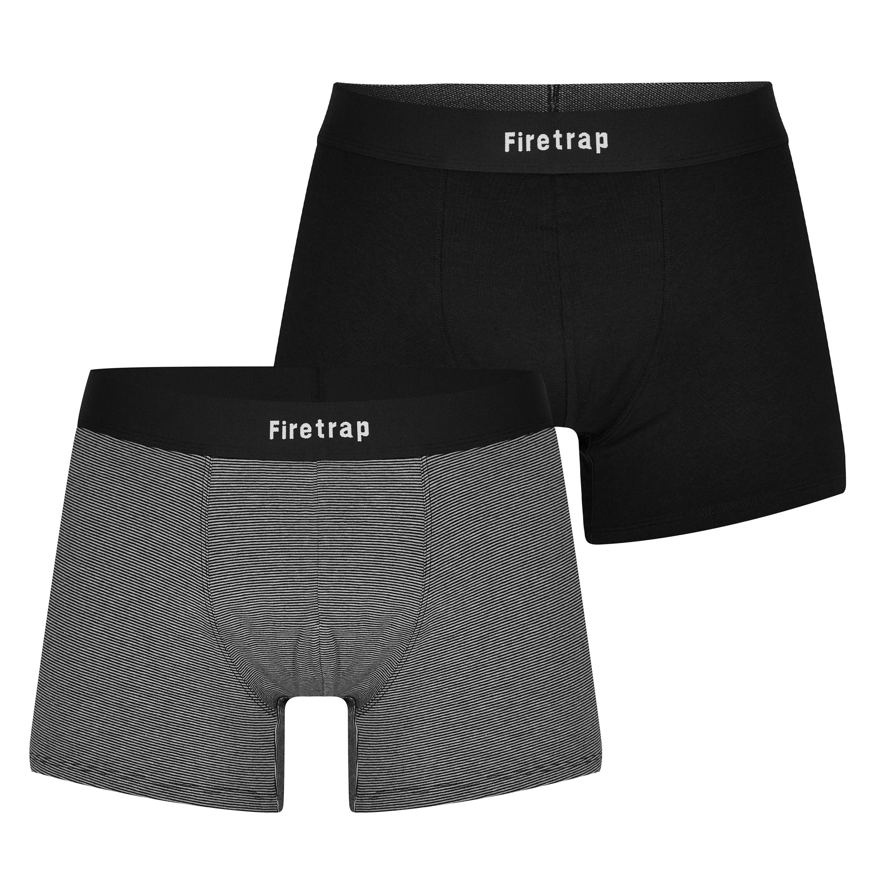 Firetrap Men's 2 Pack Trunks - Black/Stripe - Small