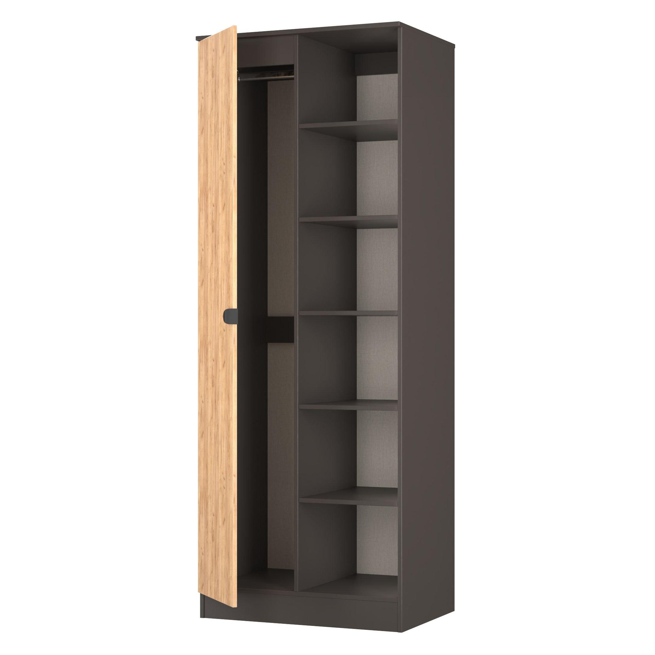 Craft Oak & Gra - Welcome Furniture - Solomon 1 Door Open Shelf Double Wardrobe - 5