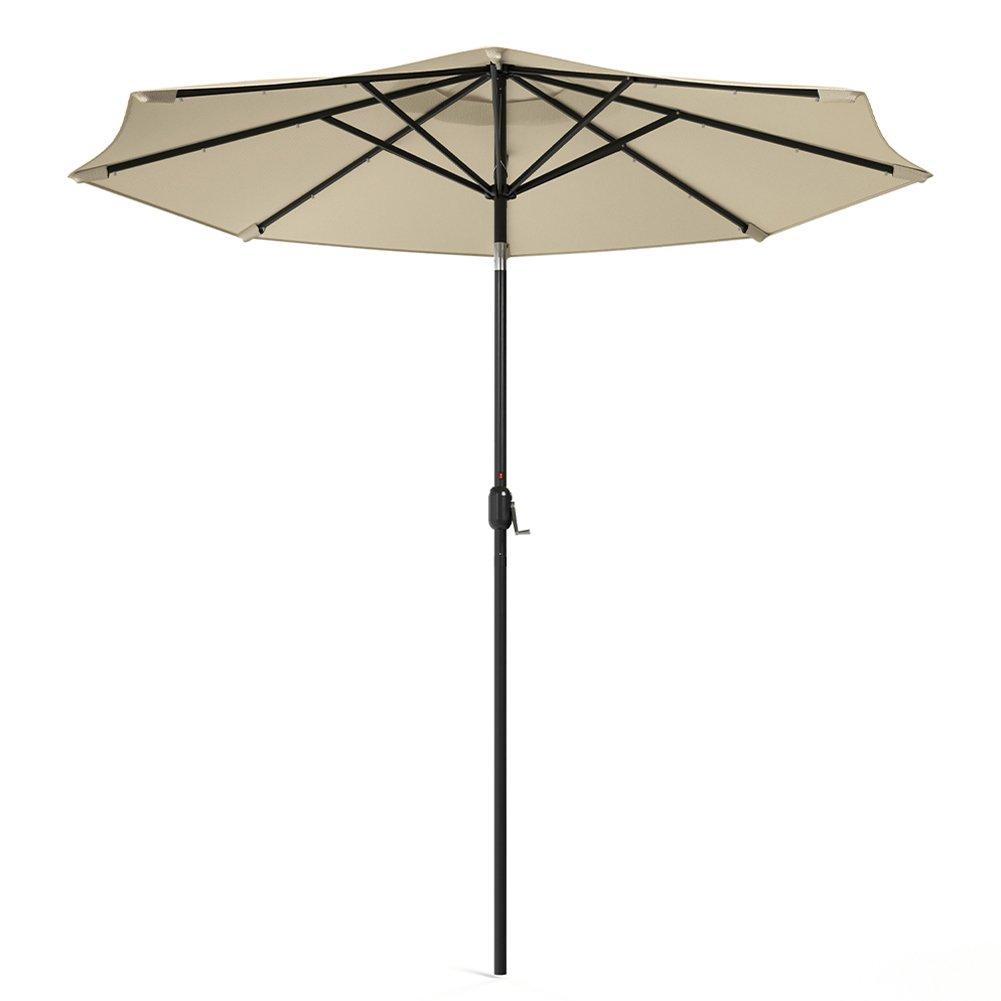 Beige - Breeins - Solar 24 LED Lights Parasol with Crank Beige - 3