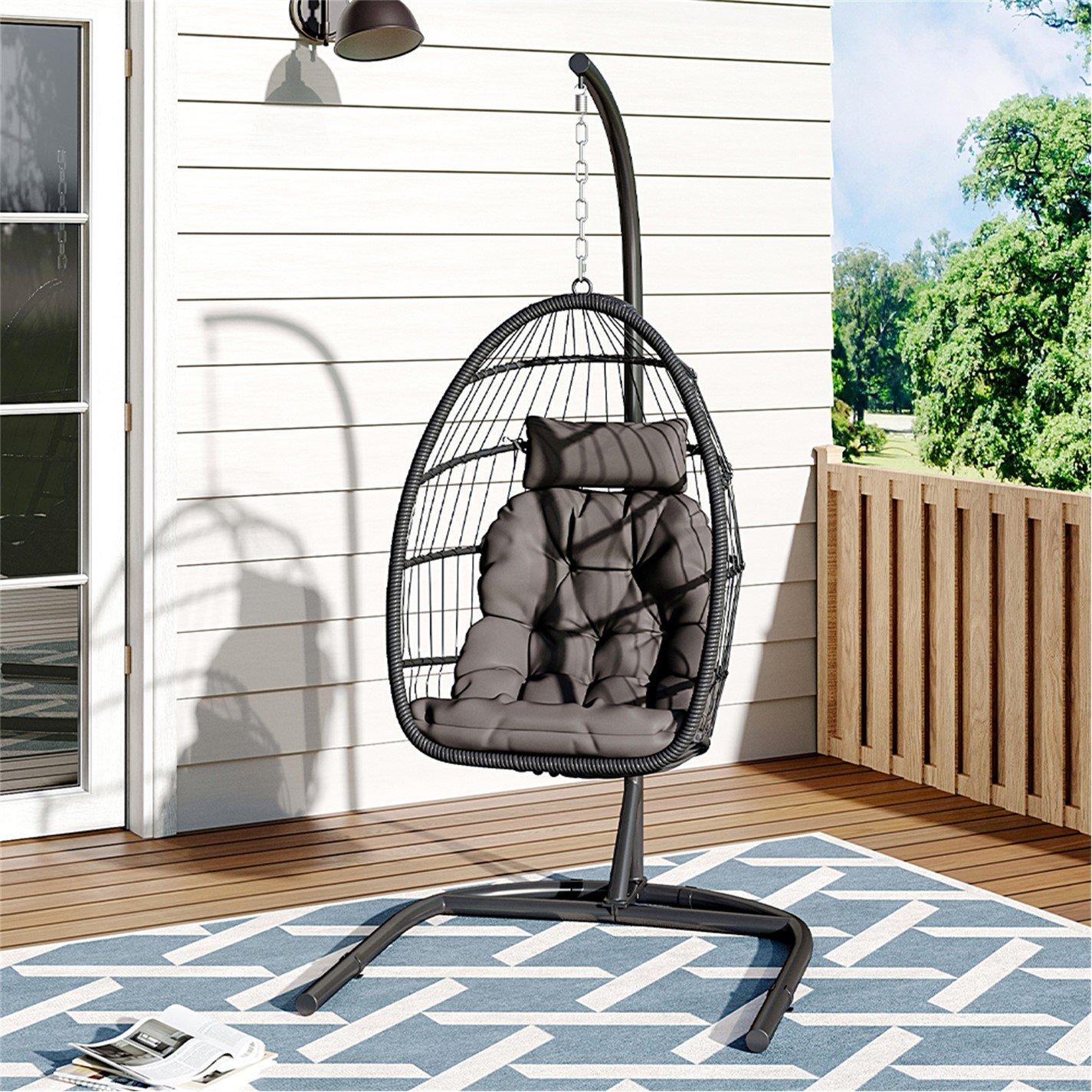 Black - Breeins - Outdoor Hanging Egg-Shaped Chair - 1