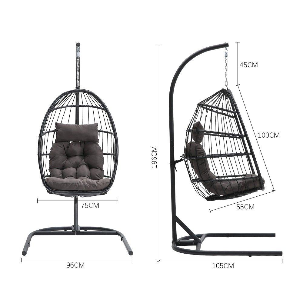 Black - Breeins - Outdoor Hanging Egg-Shaped Chair - 3