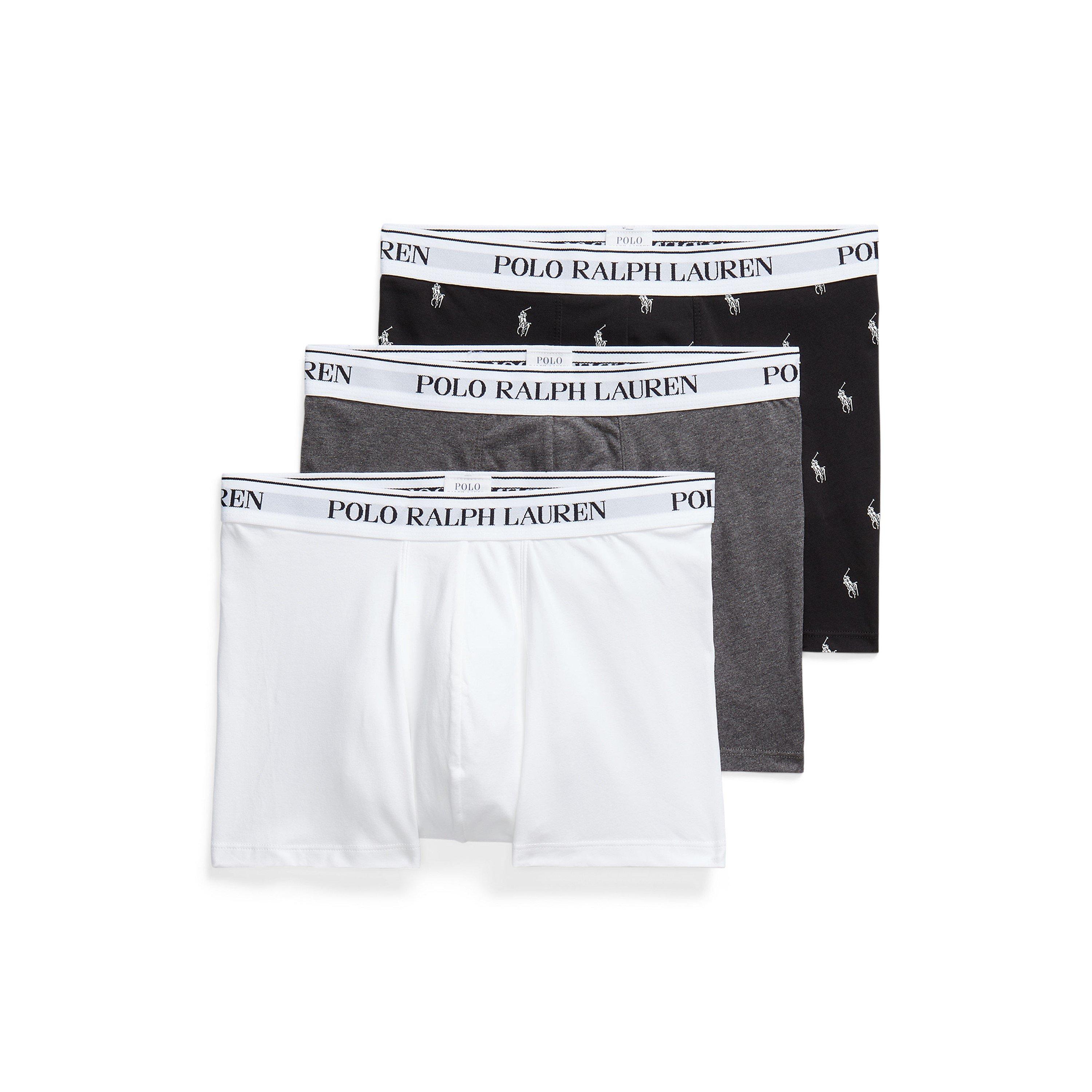 Polo Ralph Lauren Men's Wht/Gry/Blk Aop 3-Pack Cotton Trunks - 2X Large