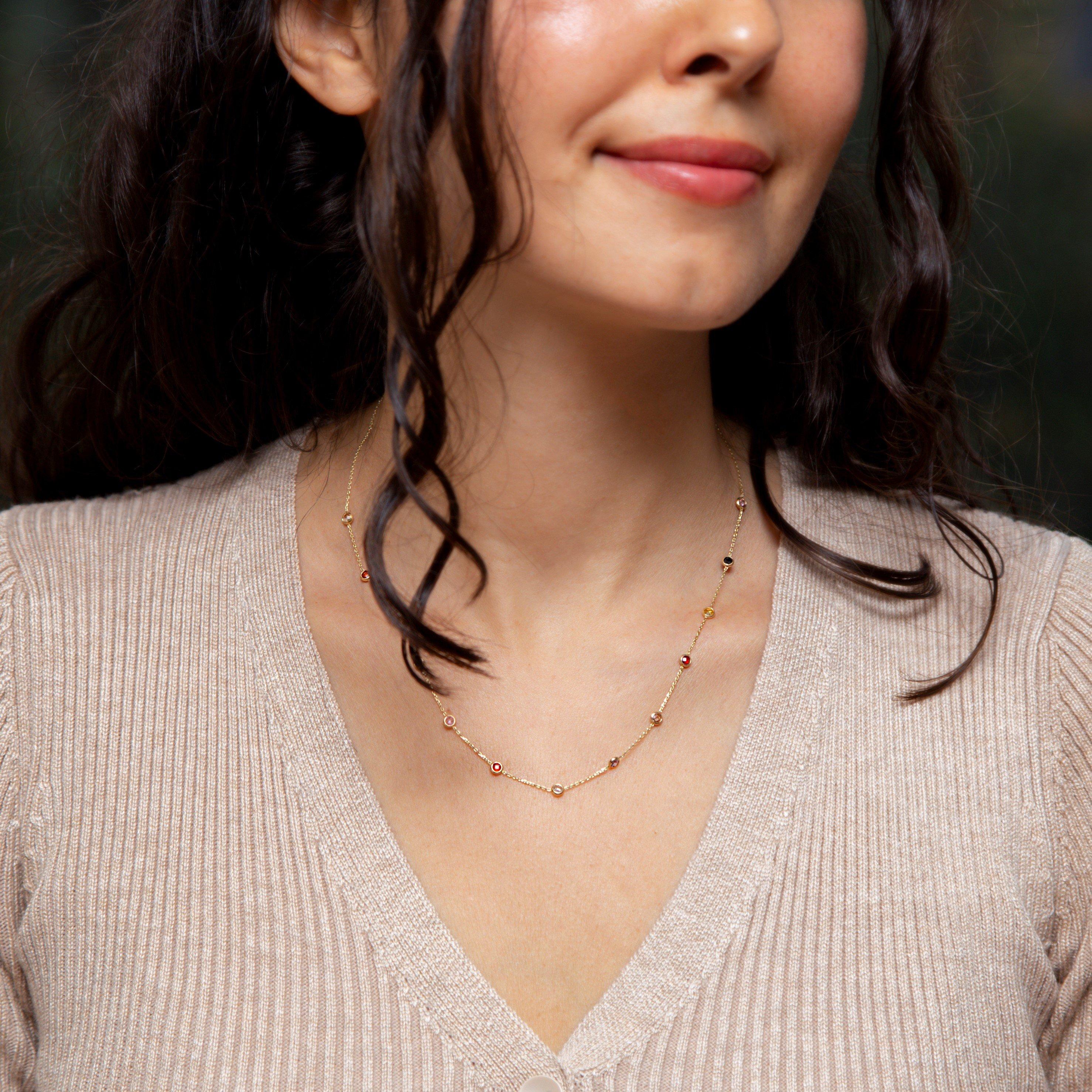 Yellow Gold - Be You - 9ct Gold Multi Coloured CZ Necklace - 3