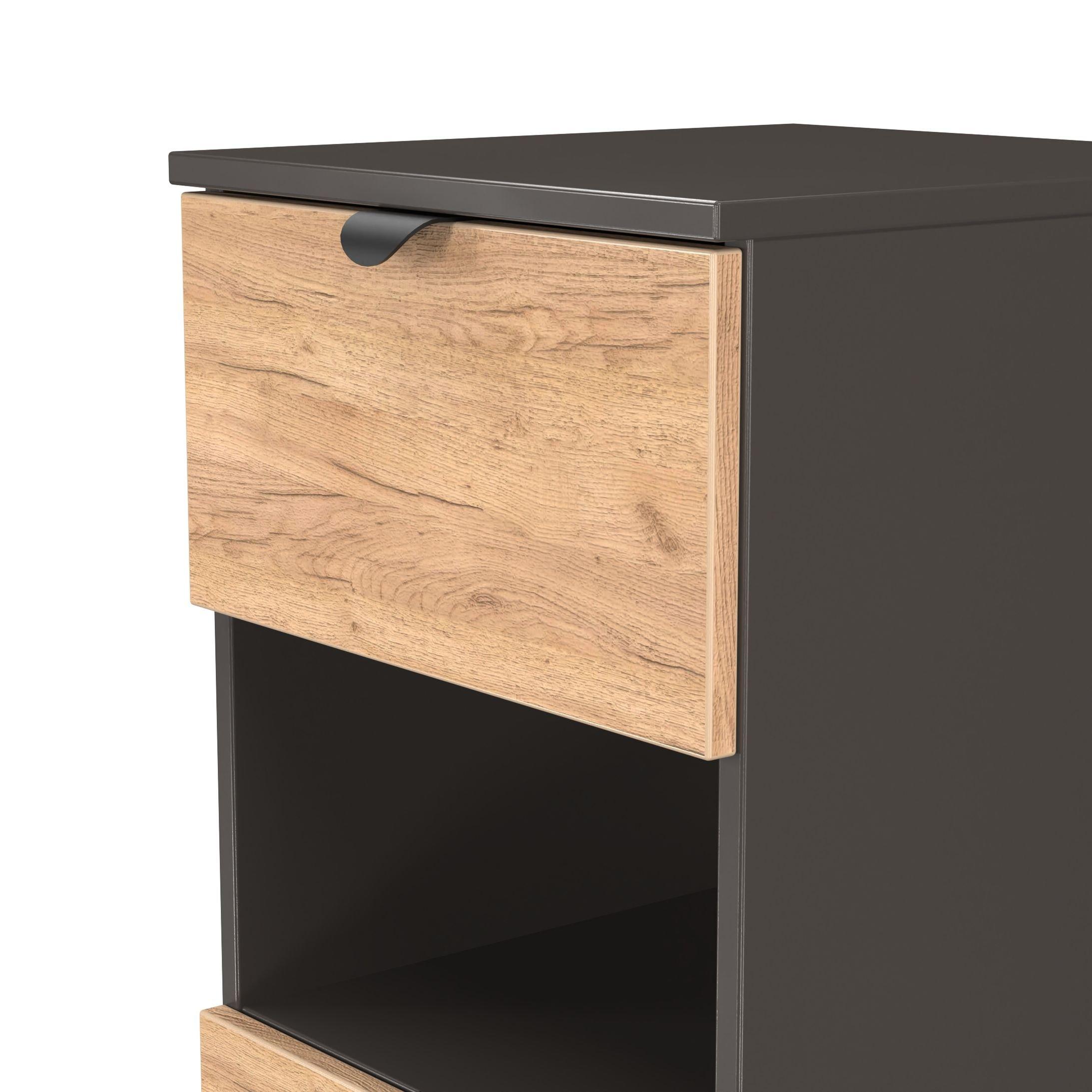 Craft Oak & Gra - Welcome Furniture - Solomon 3 Drawer Open Shelf Bedside Cabinet - 4