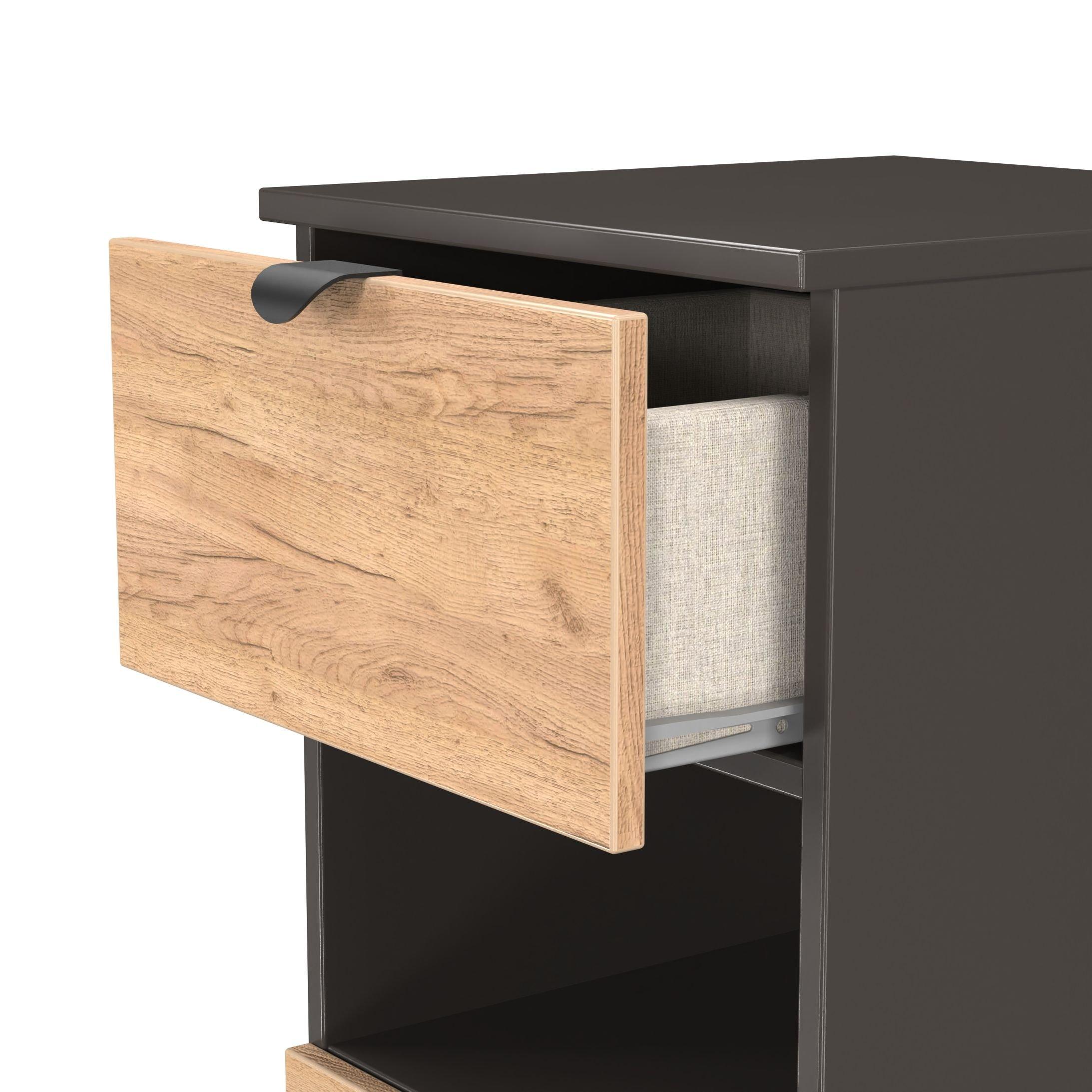 Craft Oak & Gra - Welcome Furniture - Solomon 3 Drawer Open Shelf Bedside Cabinet - 5