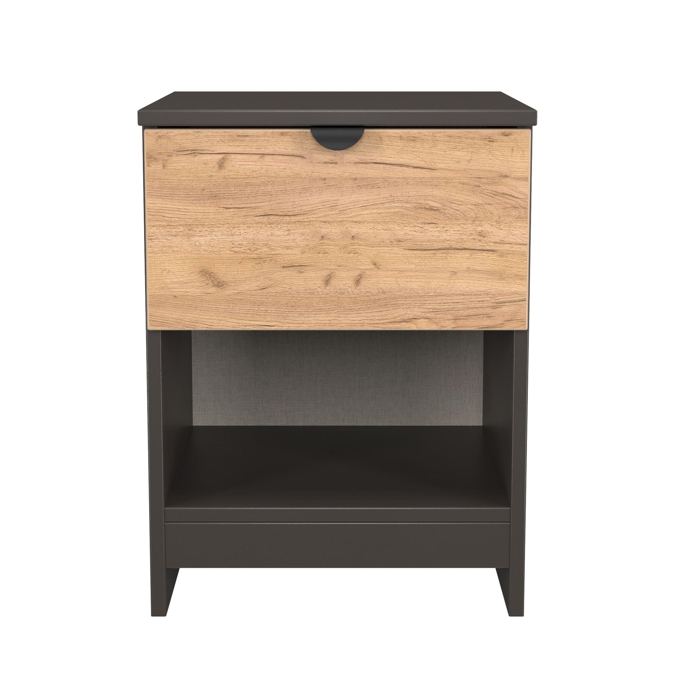 Craft Oak & Gra - Welcome Furniture - Solomon 1 Drawer Open Shelf Bedside Cabinet - 1