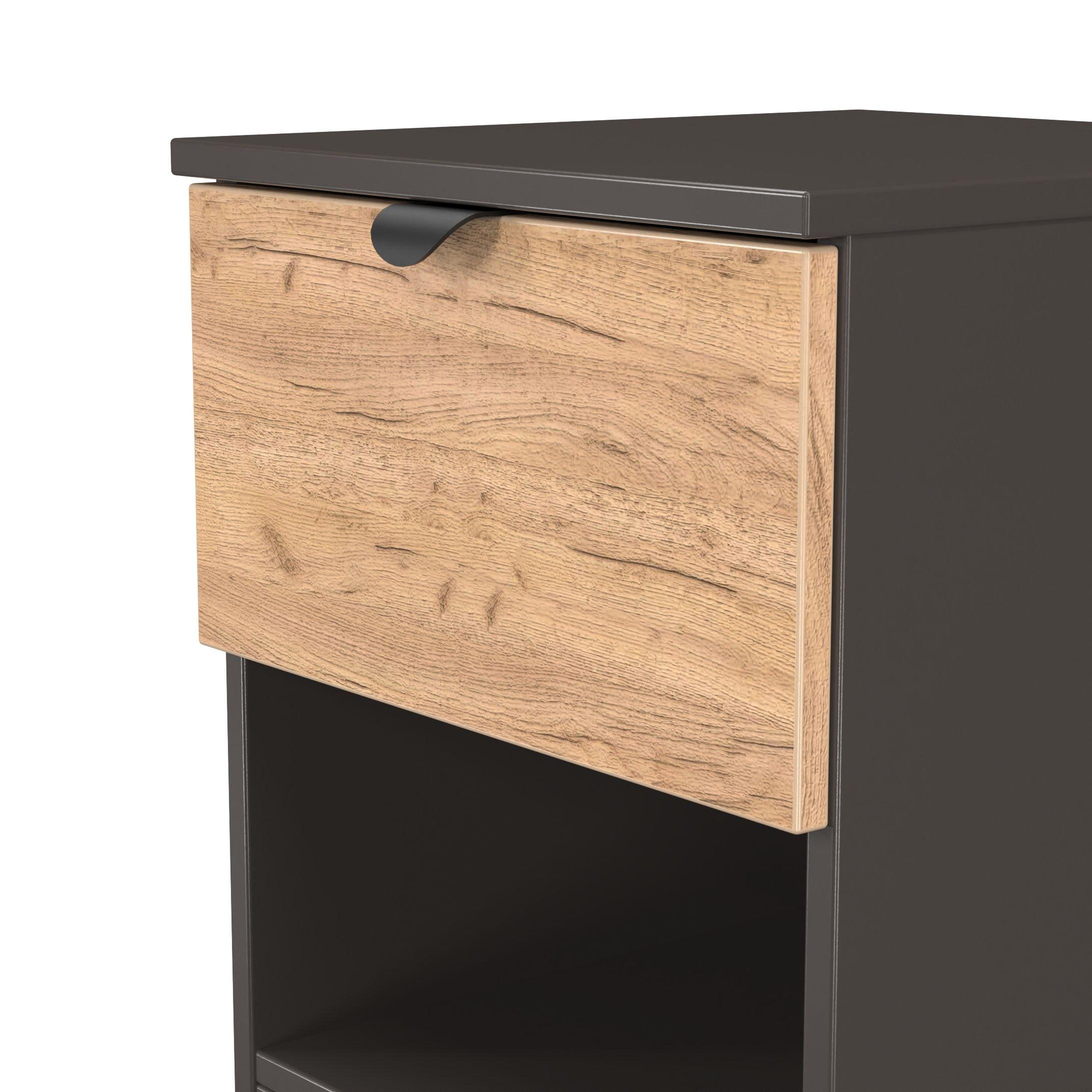 Craft Oak & Gra - Welcome Furniture - Solomon 1 Drawer Open Shelf Bedside Cabinet - 4