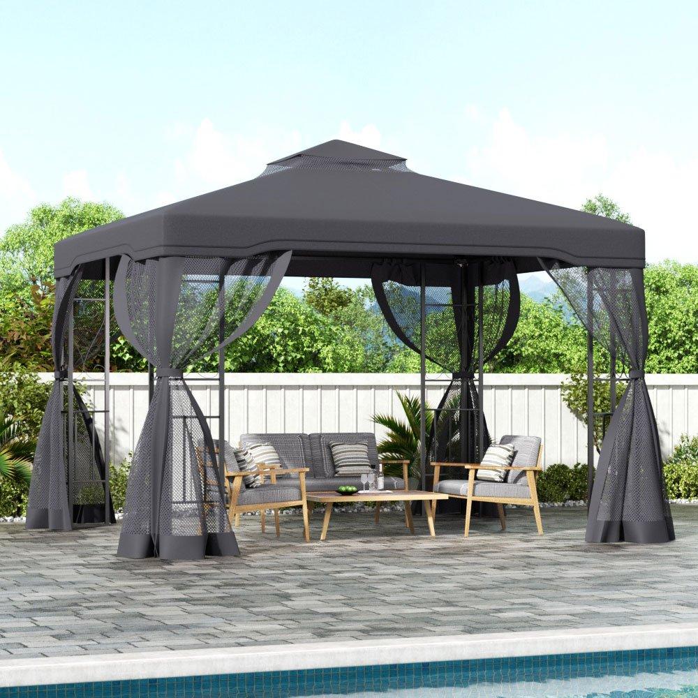Grey - Breeins - Outdoor Garden Gazebo Shade Canopy Dark Grey - 1