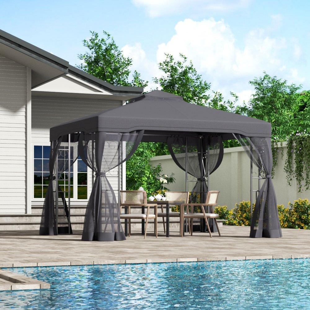 Grey - Breeins - Outdoor Garden Gazebo Shade Canopy Dark Grey - 2