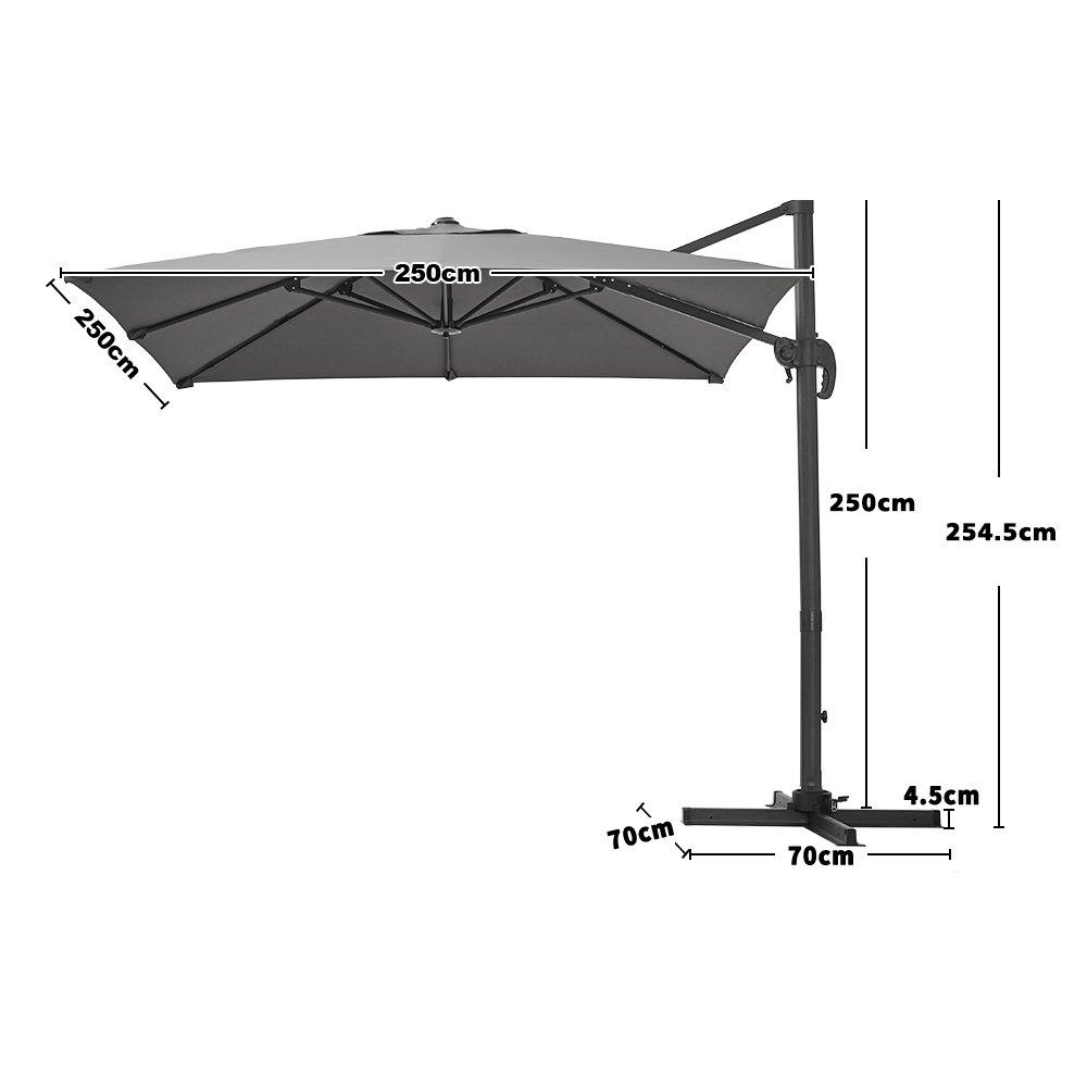 Grey - Breeins - Outdoor Garden 2.5M Cantilever Parasol Dark Grey - 11