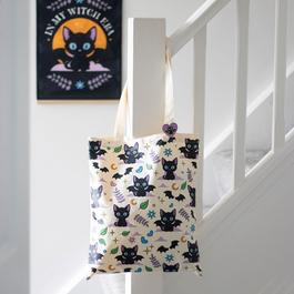 Something Different Cute and Creepy Cat Print Polycotton Tote Bag with