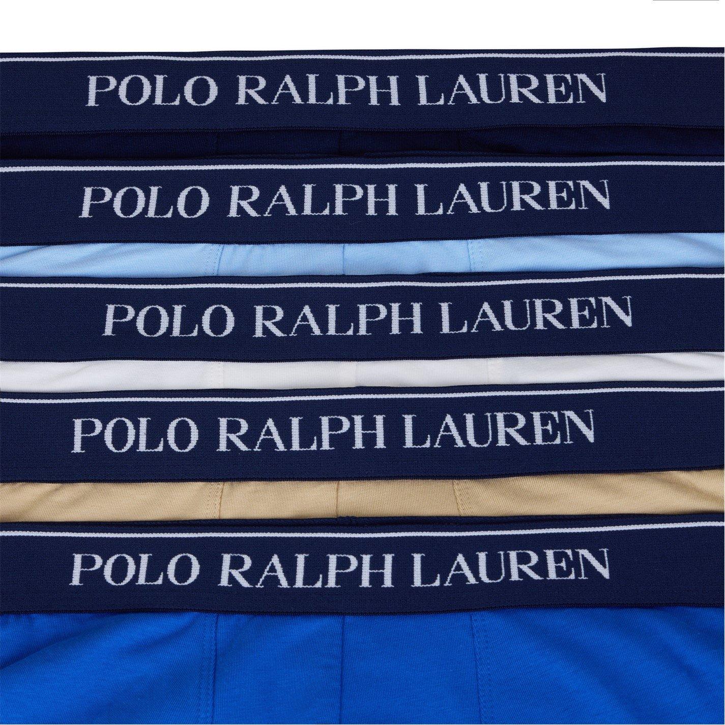 Wht/Nvy/Tan/Blu - Polo Ralph Lauren - 5-Pack Stretch Cotton Trunks - 3