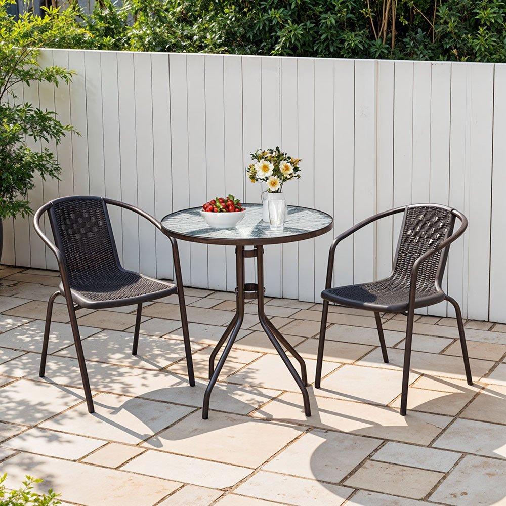 Breeins  2 Pcs Pe Rattan Stacking Garden Chairs - Brown