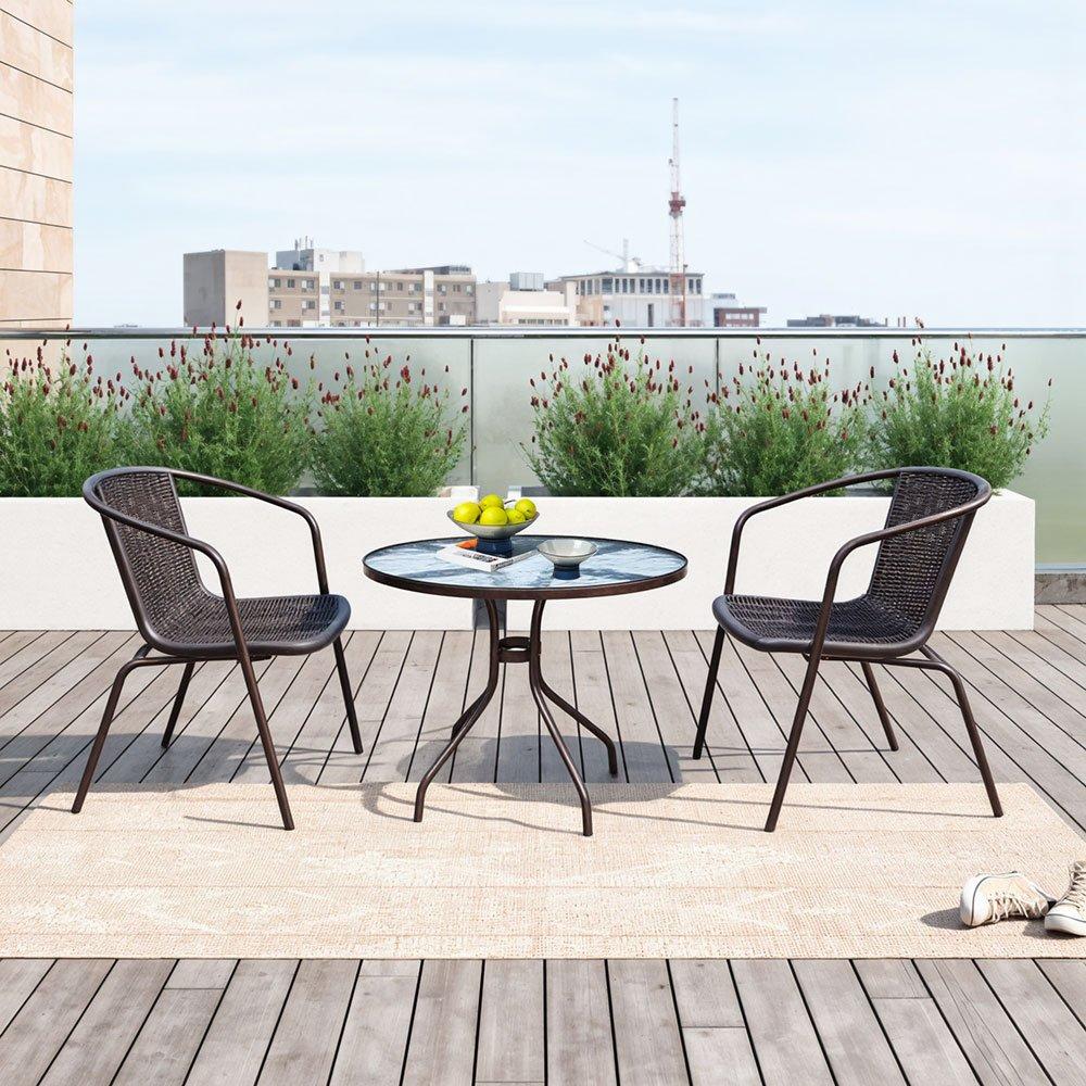 Brown - Breeins - 2 pcs PE Rattan Stacking Garden Chairs - 2