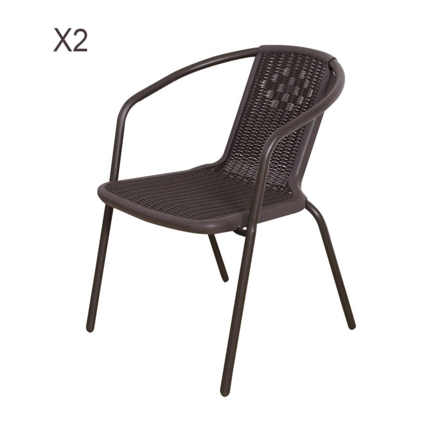 Brown - Breeins - 2 pcs PE Rattan Stacking Garden Chairs - 3