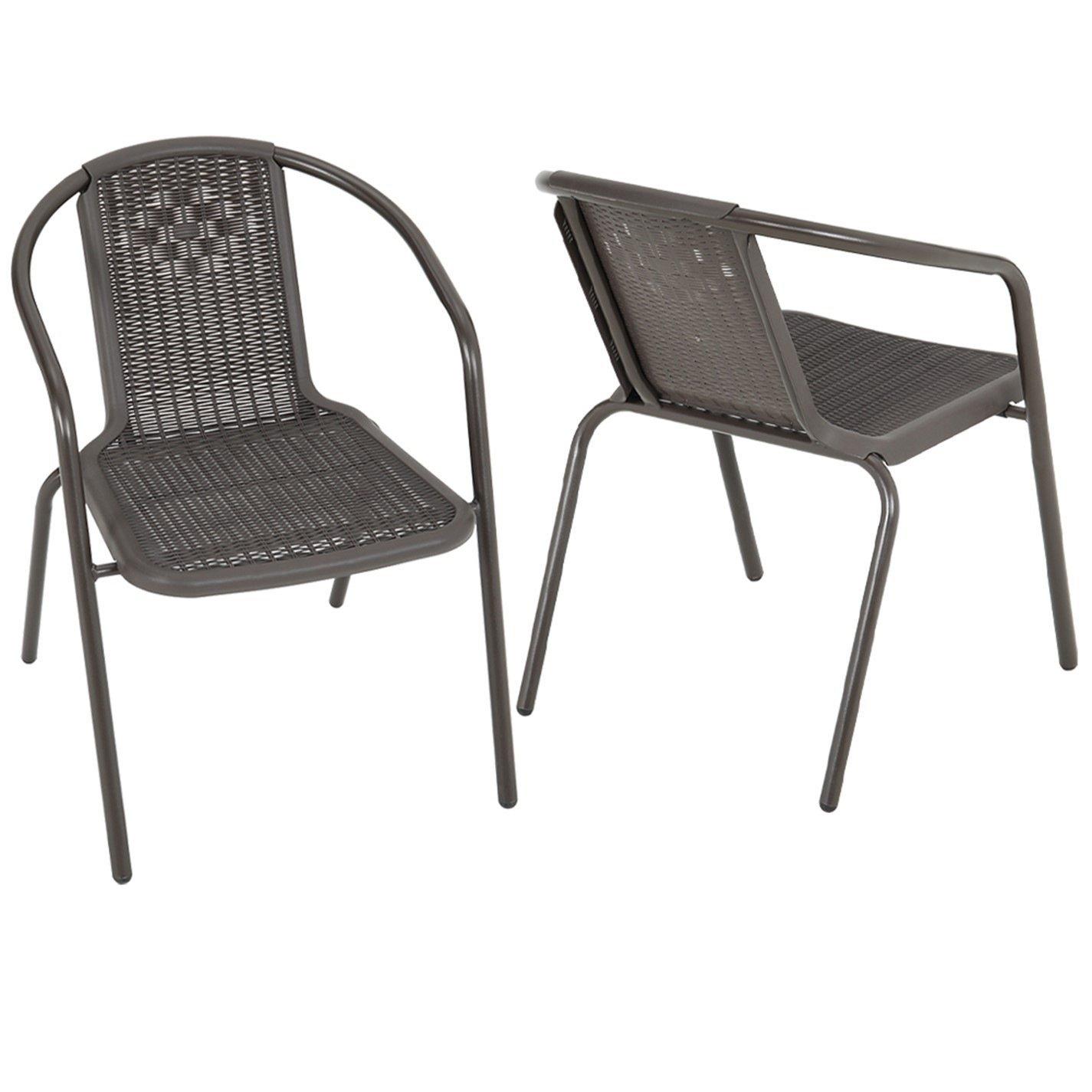 Brown - Breeins - 2 pcs PE Rattan Stacking Garden Chairs - 4