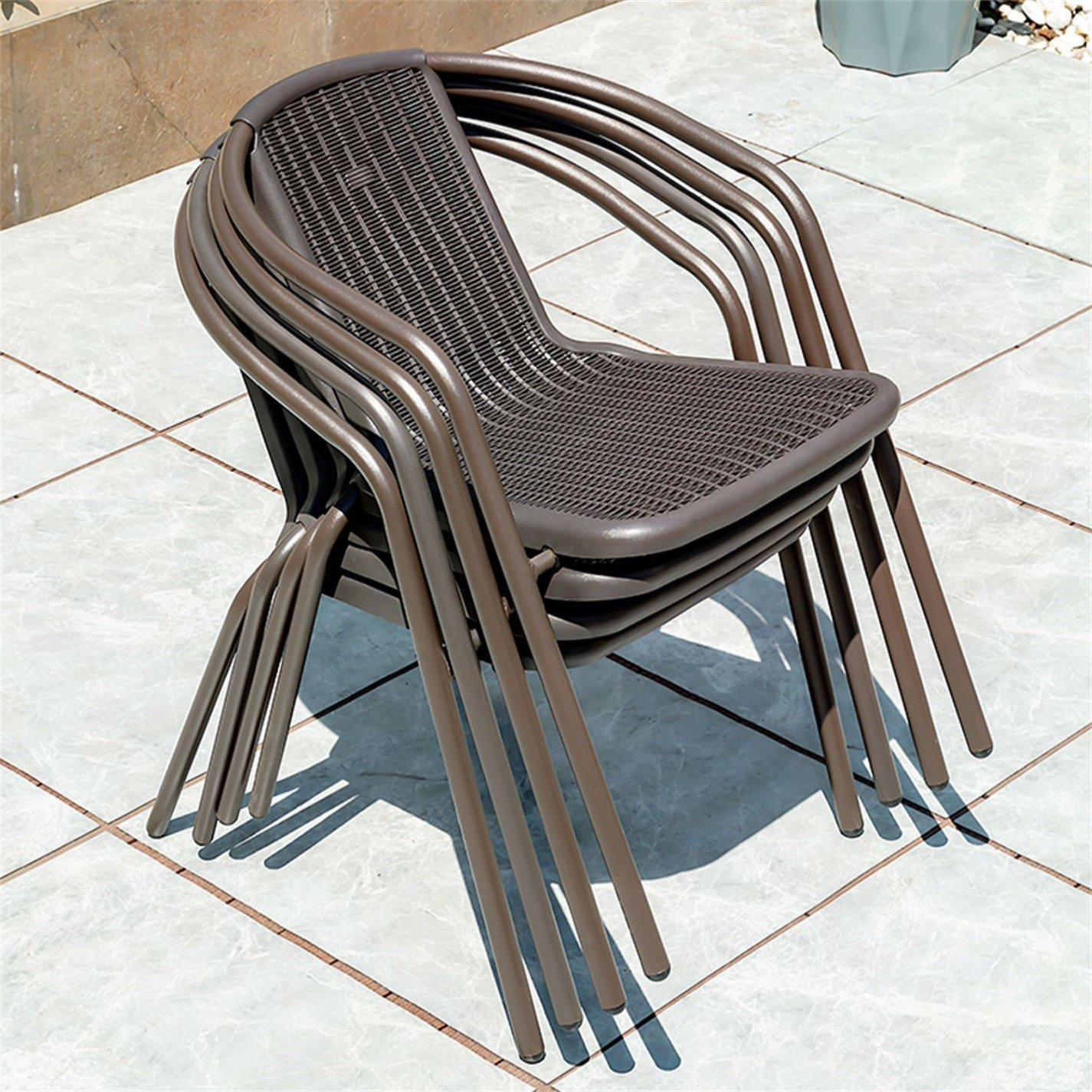 Brown - Breeins - 2 pcs PE Rattan Stacking Garden Chairs - 5