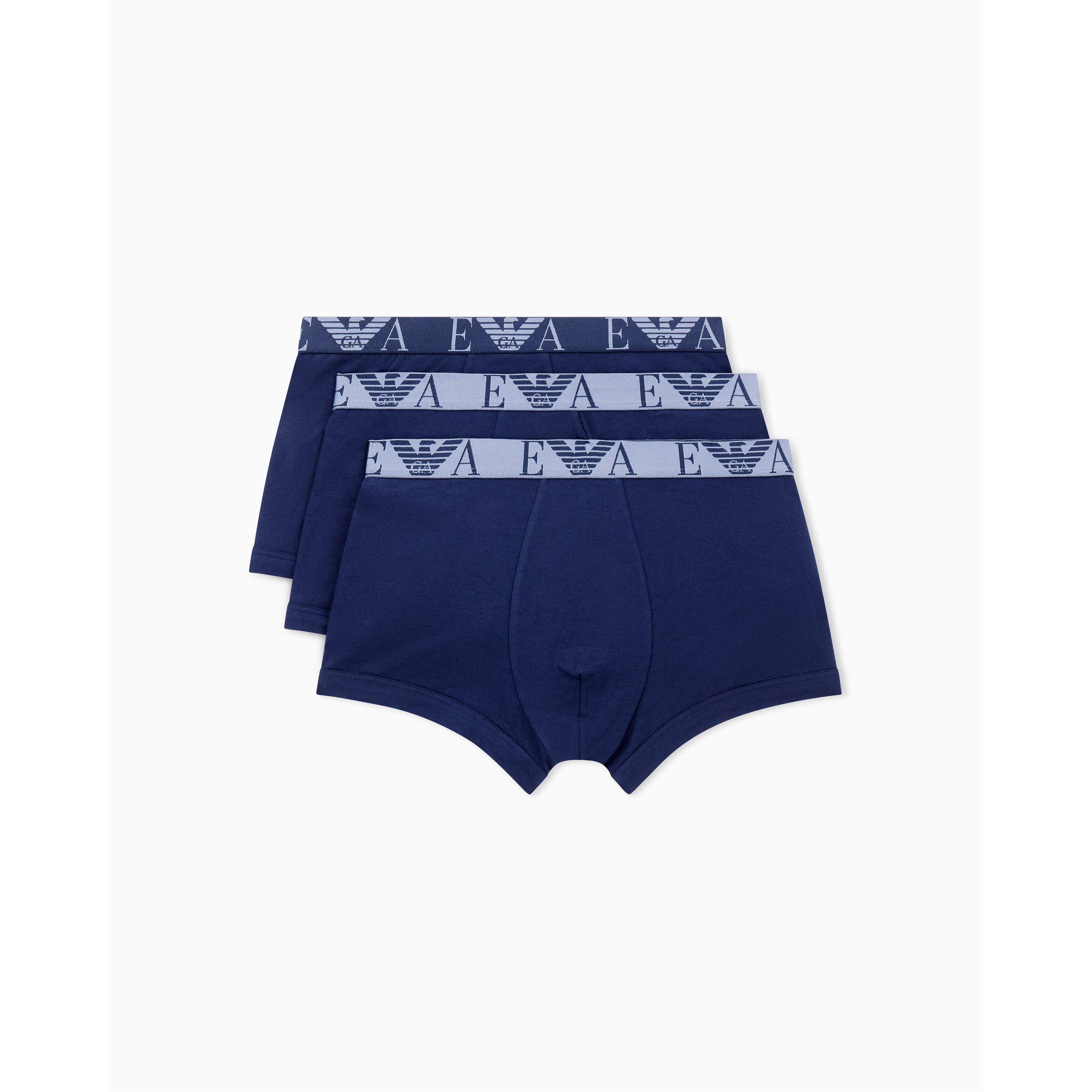 Emporio Armani 3-Pack Logo Trunks - Blu/Blu/Blu - Medium
