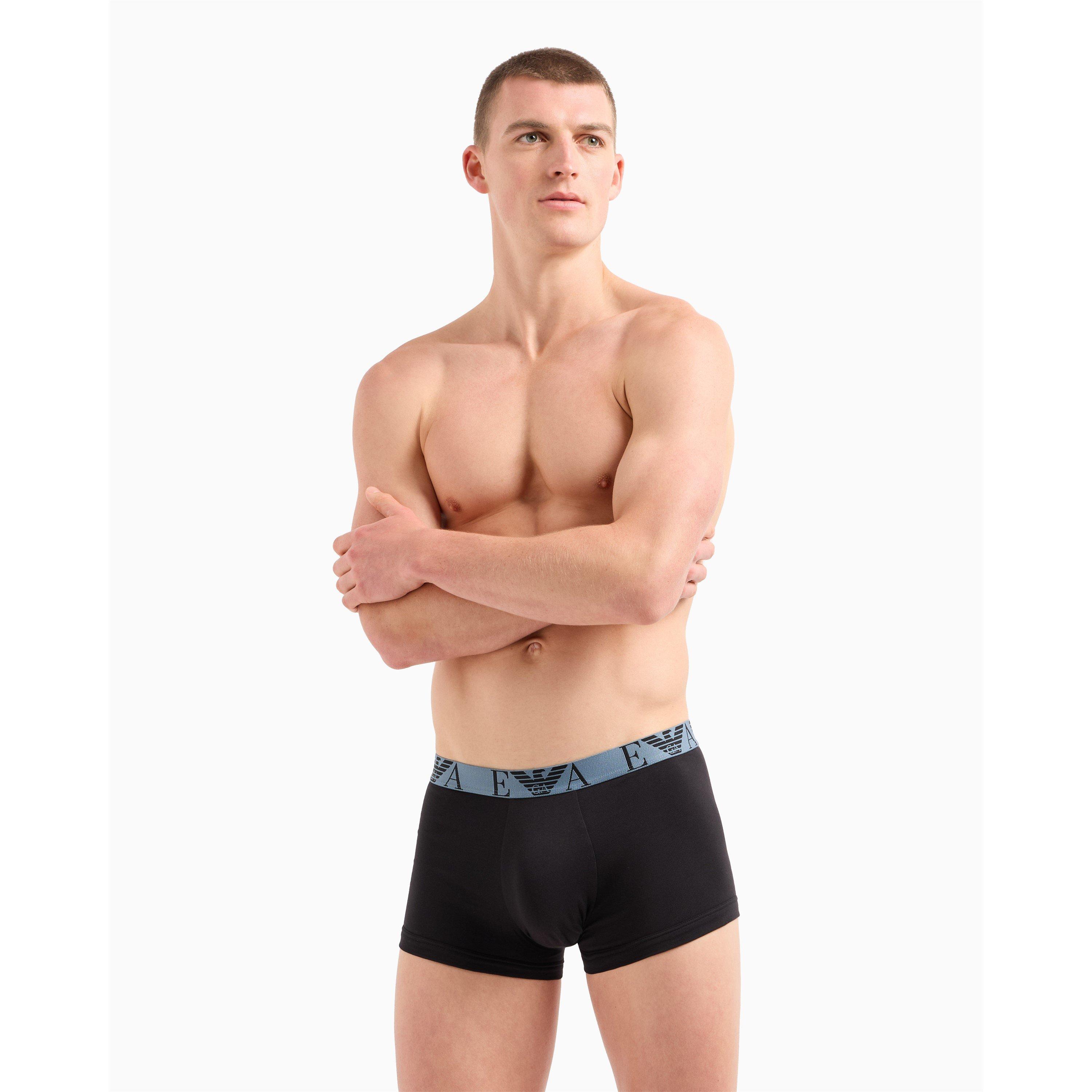 Emporio Armani Men's 3-Pack Logo Trunks - Blu/Gry/Bk34731 - Medium