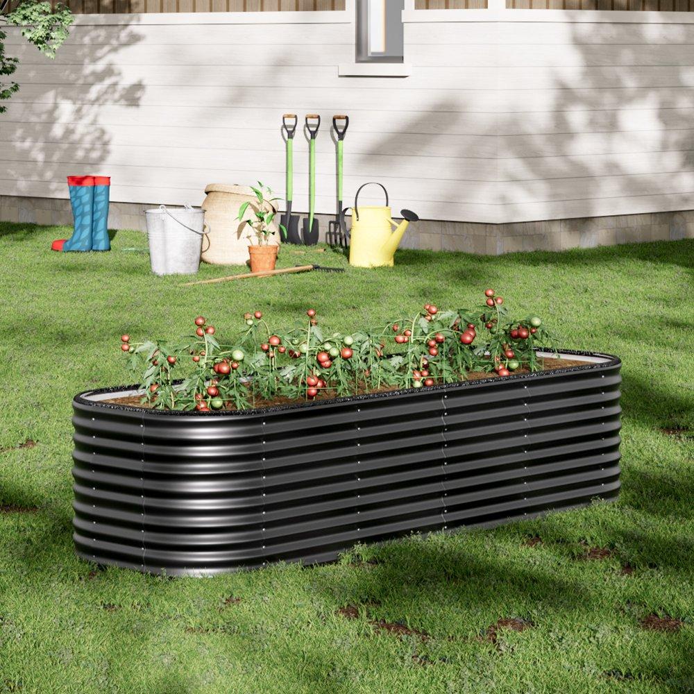 Black - Breeins - 240cm Oval-Shaped Steel Raised Garden Bed Black - 1