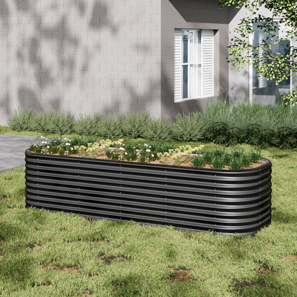 Black - Breeins - 240cm Oval-Shaped Steel Raised Garden Bed Black - 2