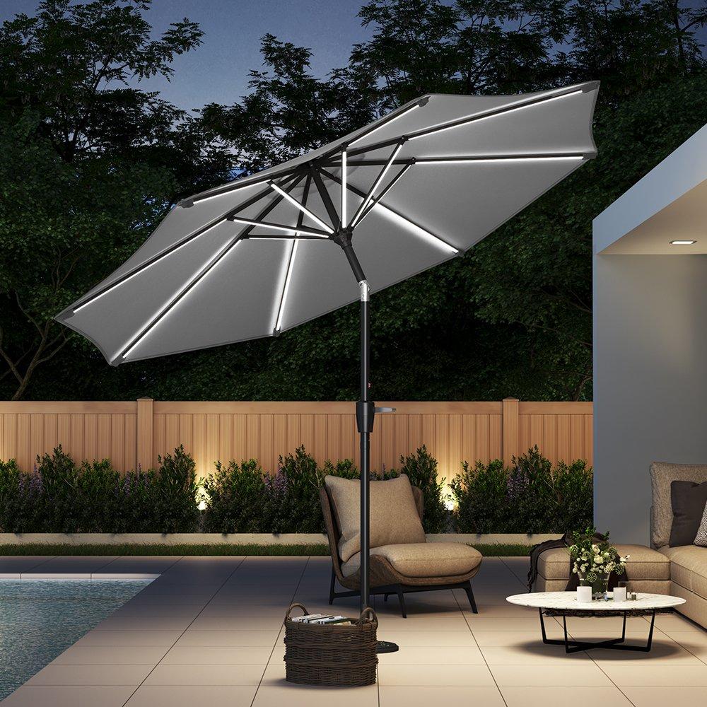 Grey - Breeins - Large Solar LED Parasol Light Grey - 1