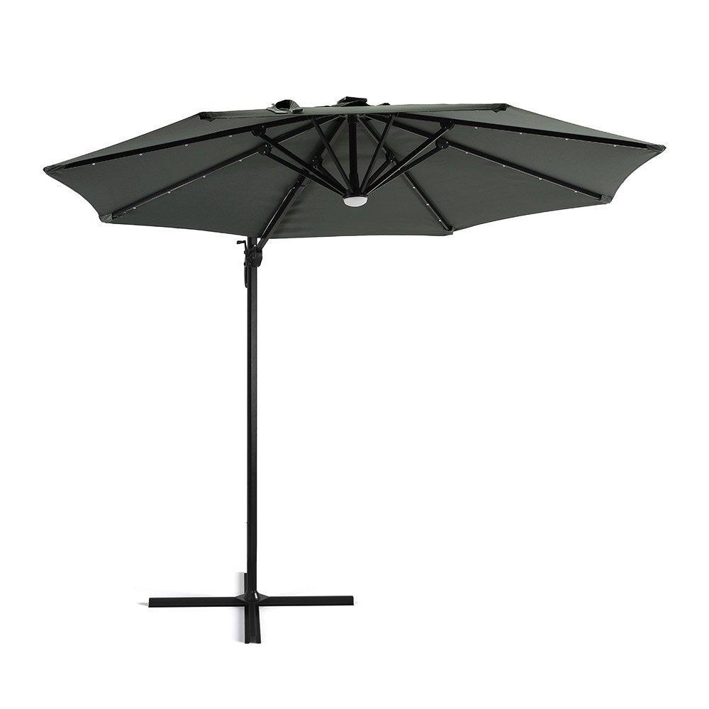 Grey - Breeins - 3m Round Cantilever Parasol with Solar LED Lights - 4
