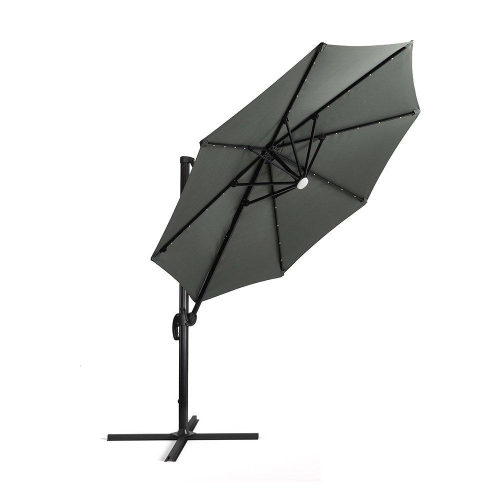 Grey - Breeins - 3m Round Cantilever Parasol with Solar LED Lights - 5