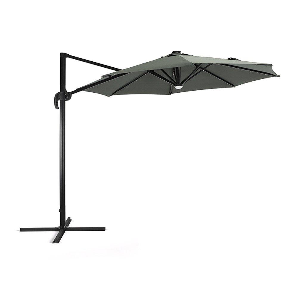 Grey - Breeins - 3m Round Cantilever Parasol with Solar LED Lights - 6