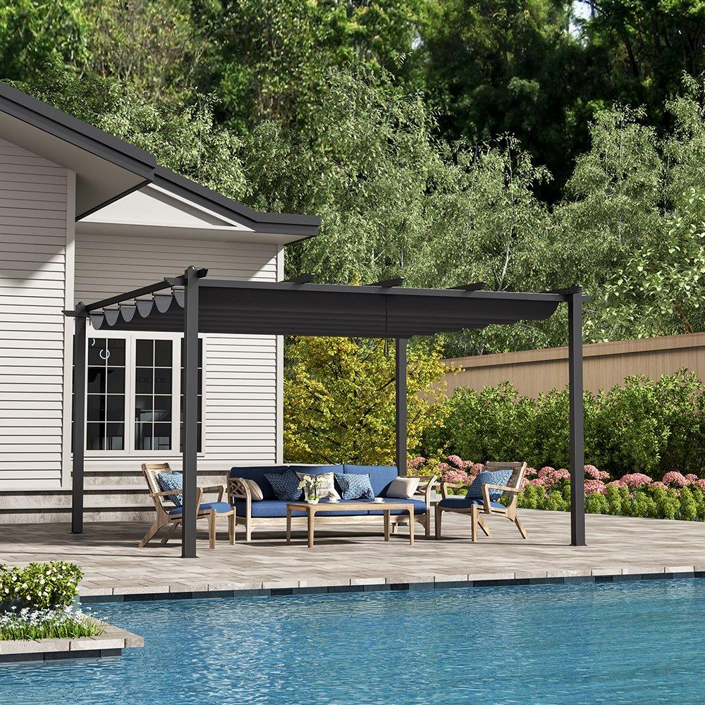 Grey - Breeins - Aluminum Patio Pergola with Canopy Grey - 2