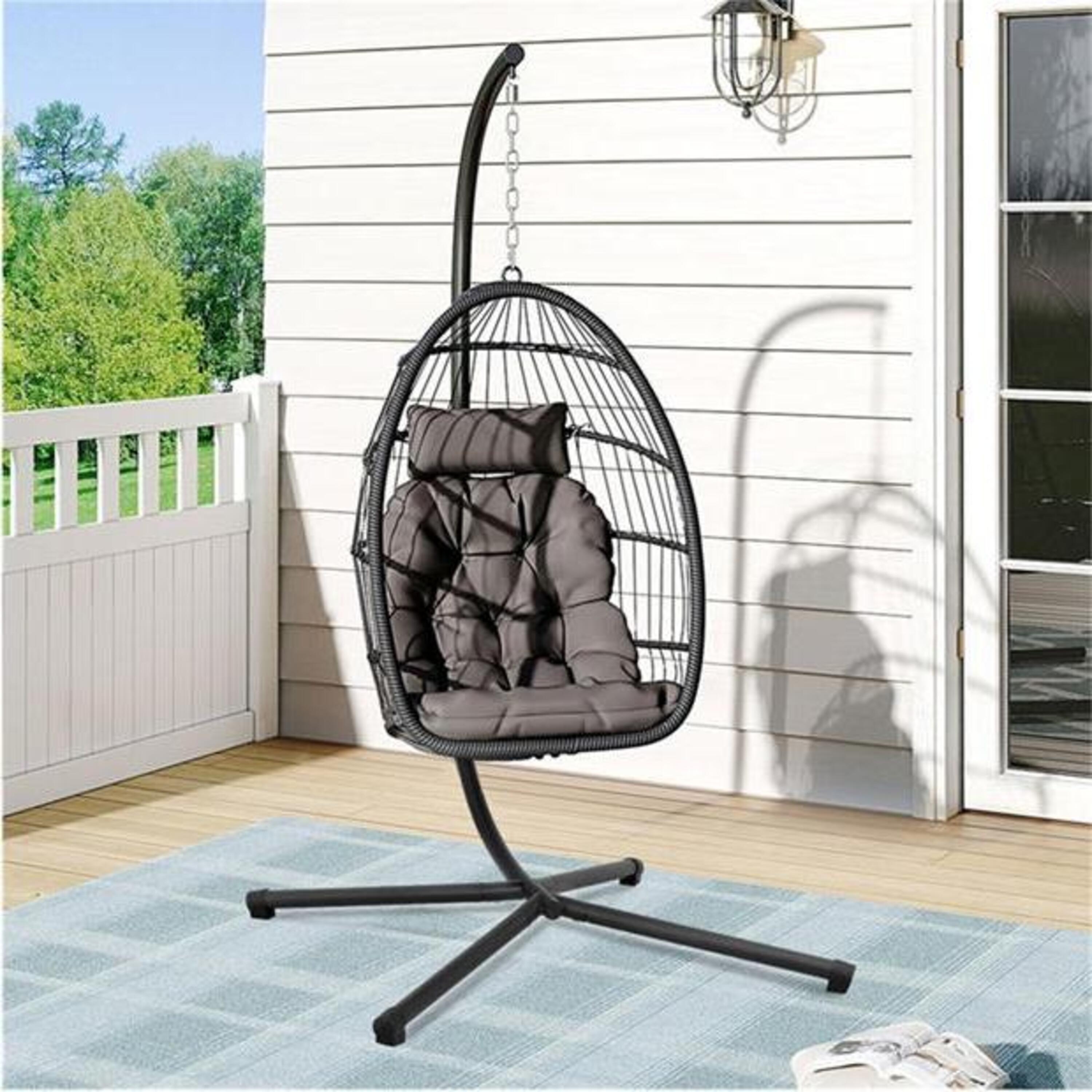 Black - Breeins - Egg Chair with Stand and Cushion - 2