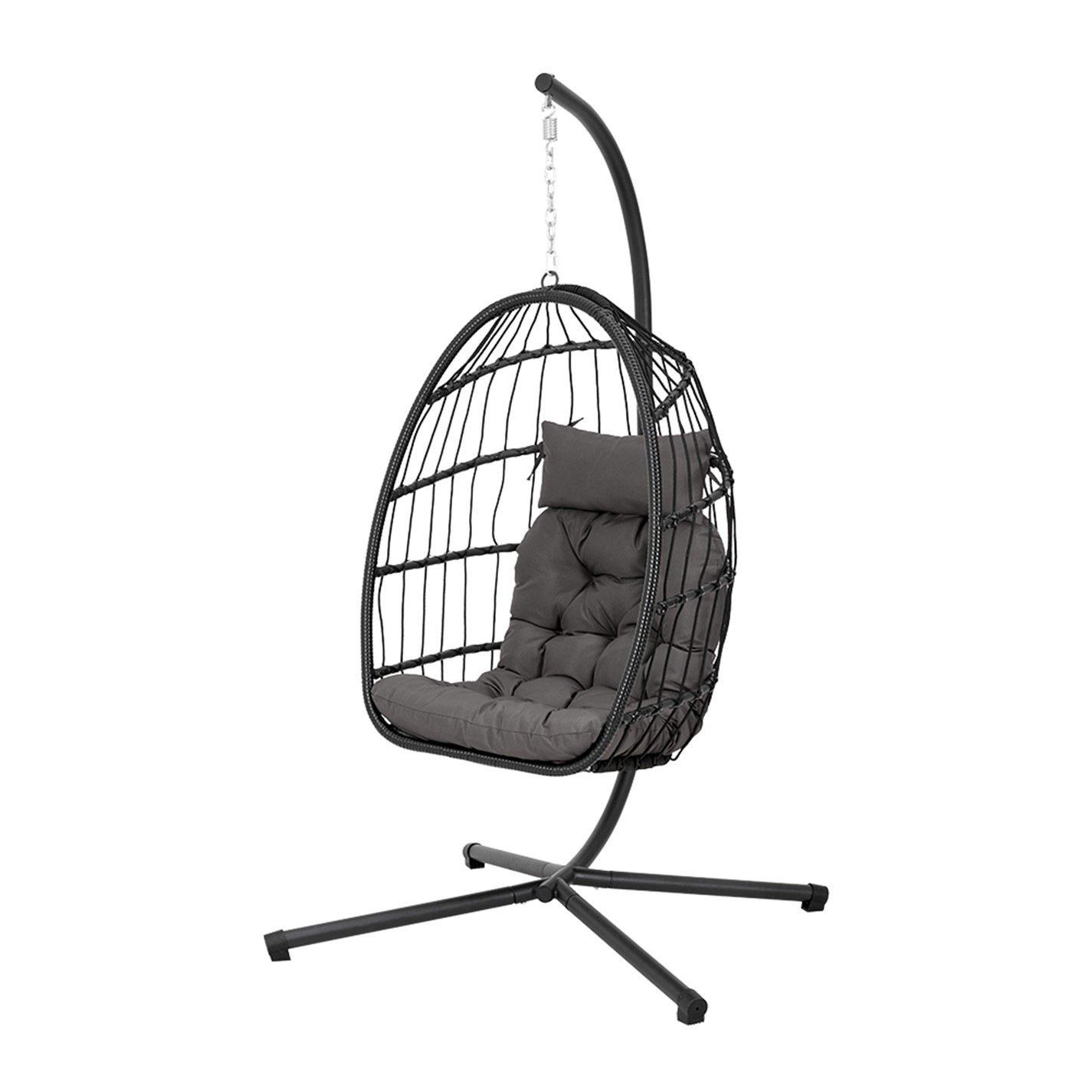 Black - Breeins - Egg Chair with Stand and Cushion - 4
