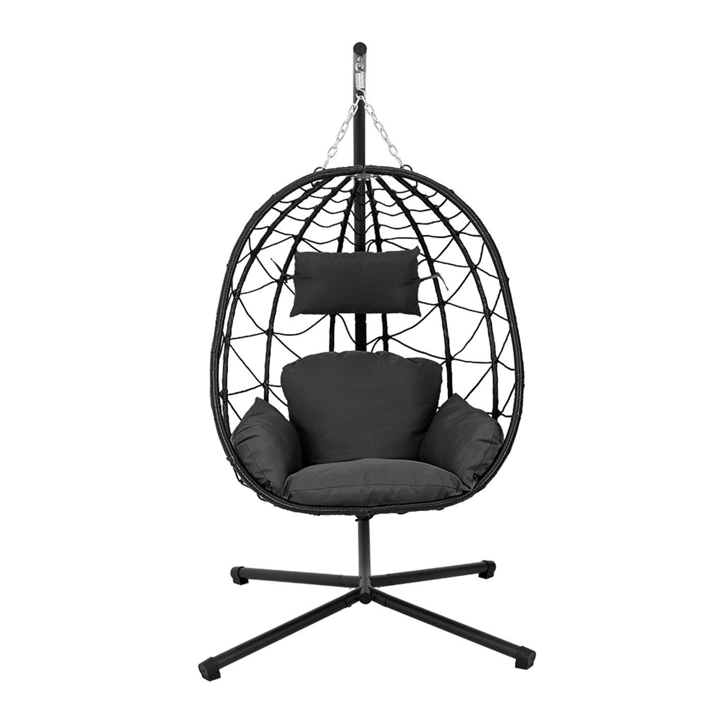 Black - Breeins - Egg Chair with Stand and Cushion - 3