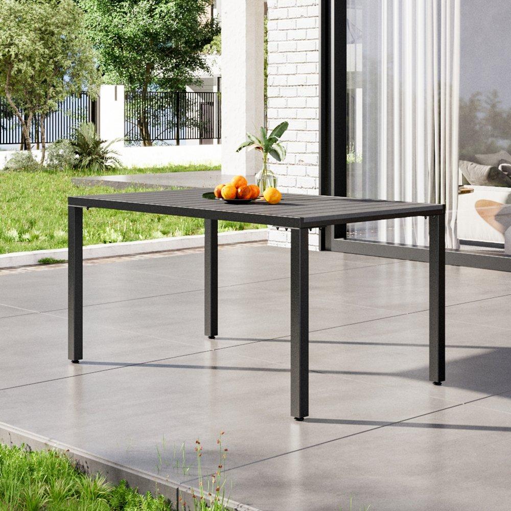 Grey - Breeins - 150cm Woodon Table with Parasol Hole Grey - 1