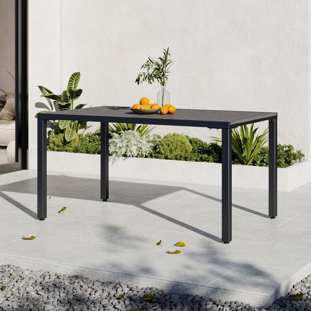 Grey - Breeins - 150cm Woodon Table with Parasol Hole Grey - 2